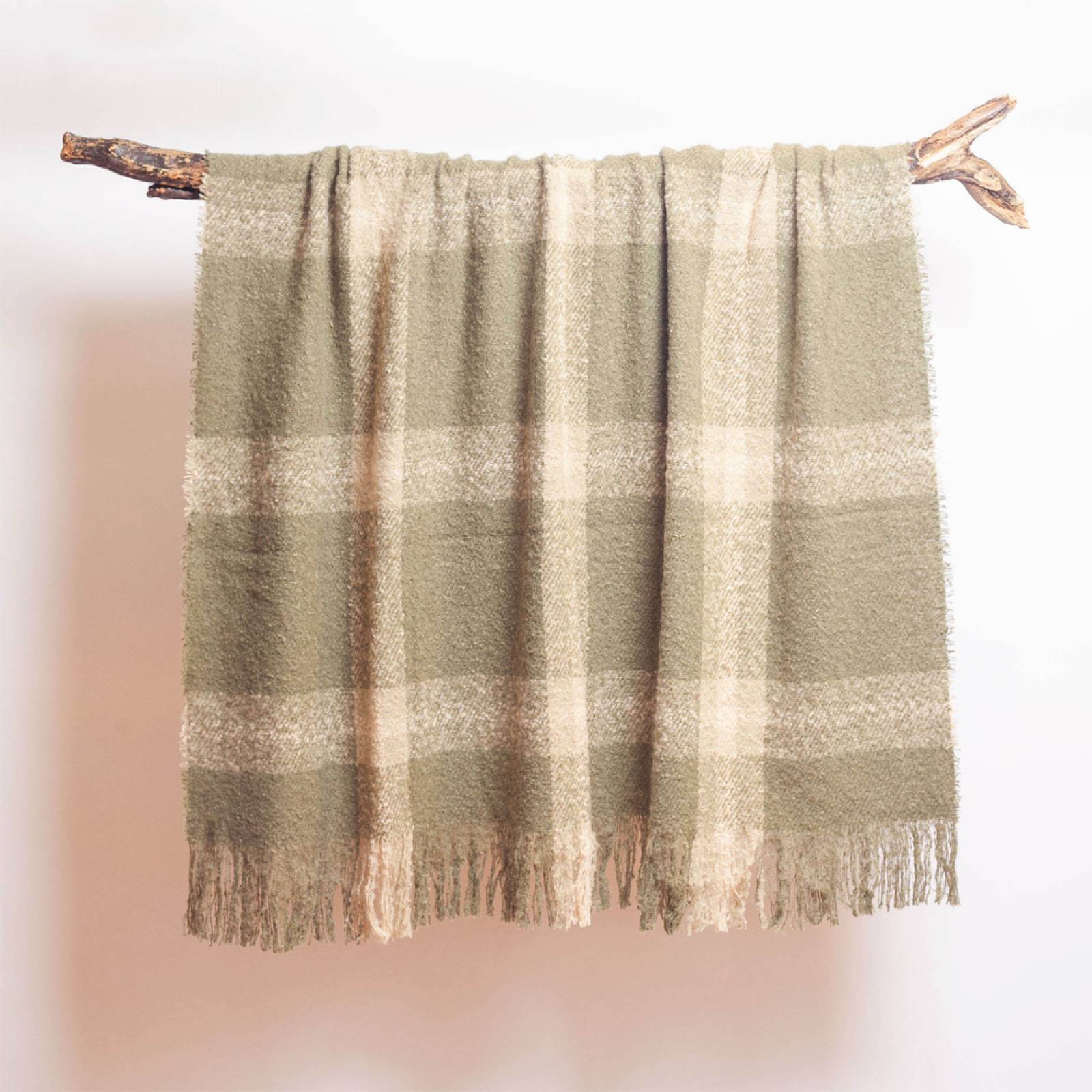 Checked Blanket Throw In Forest Green