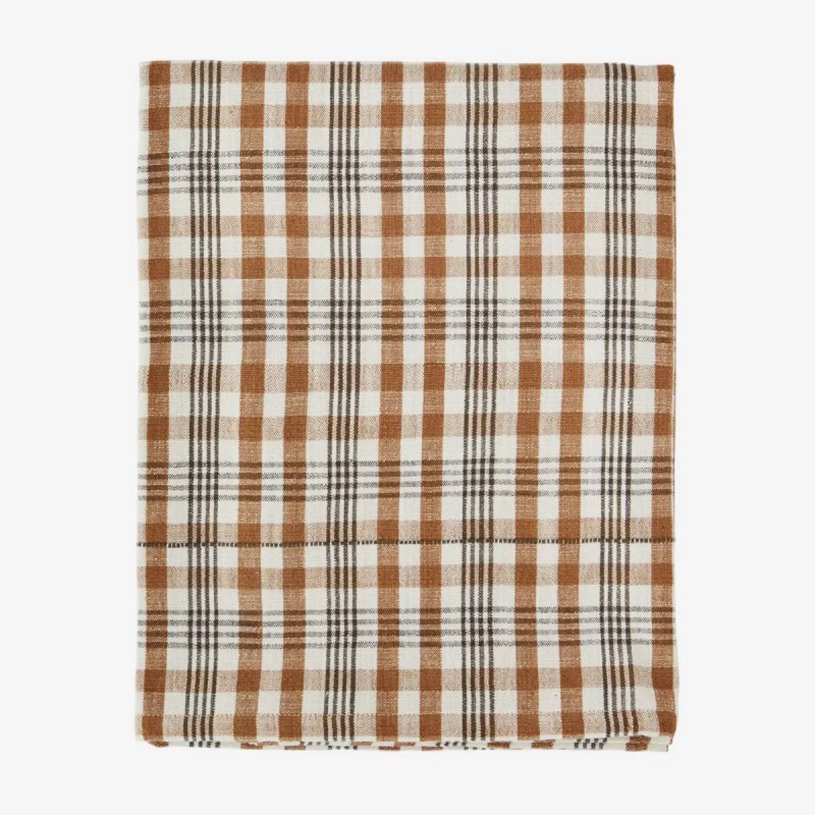 Checked Table Cloth In Burnt Orange