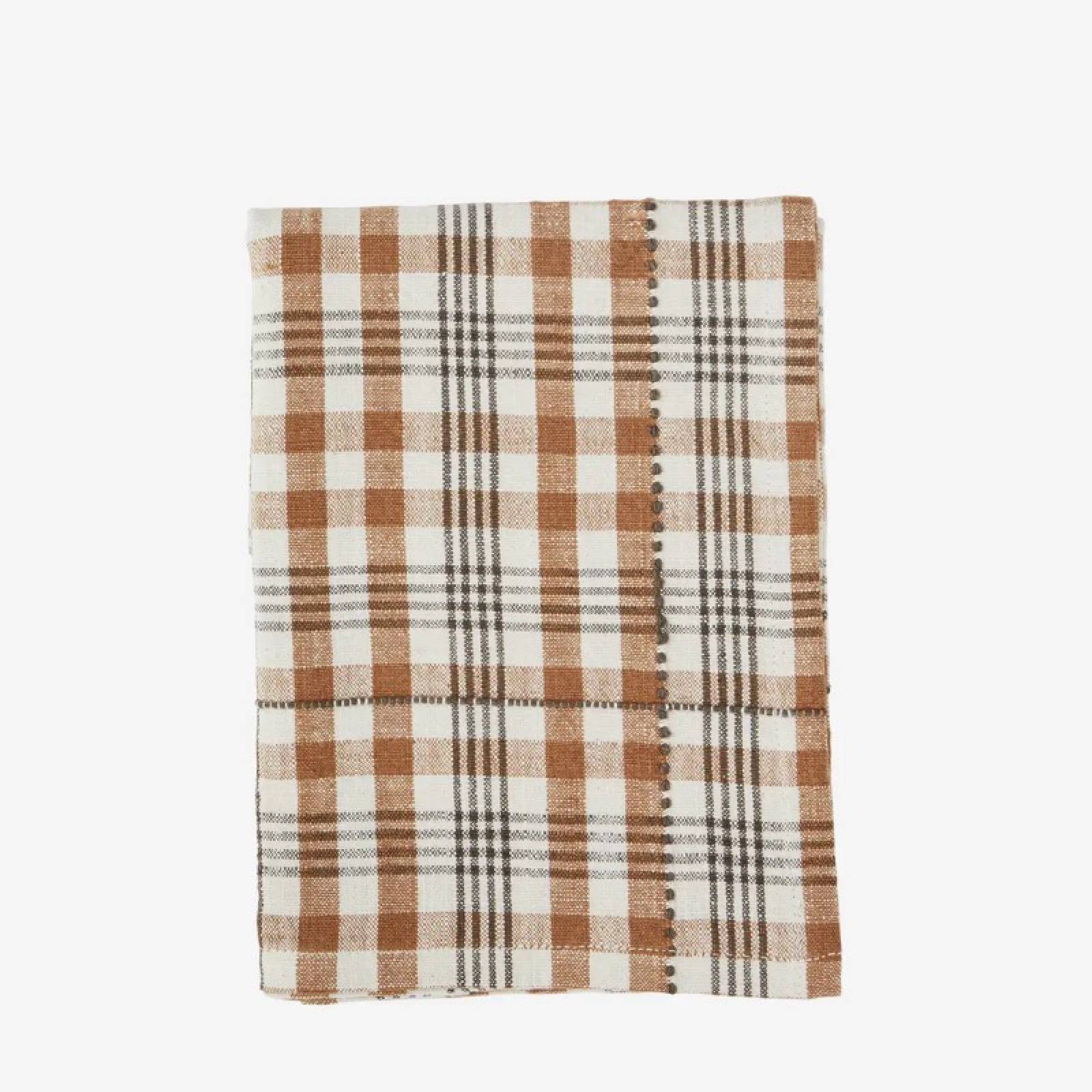 Checked Tea Towel In Burnt Orange