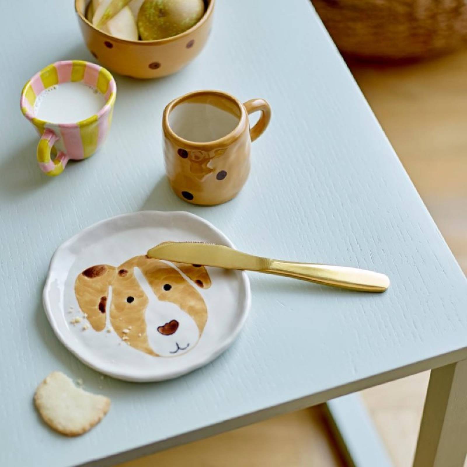 Children's Hand-painted Stoneware Cup In Striped Pink & Yellow thumbnails