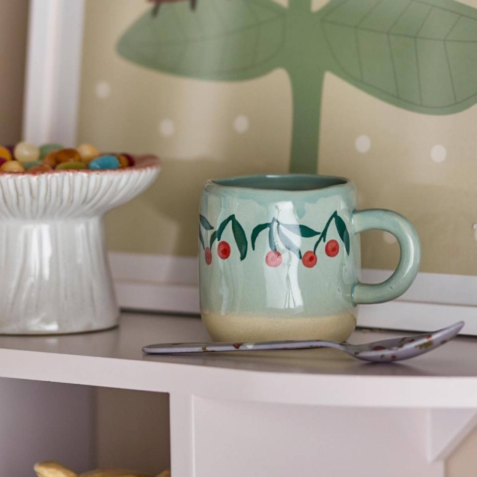 Children's Hand-painted Stoneware Mug In Cherry Print thumbnails