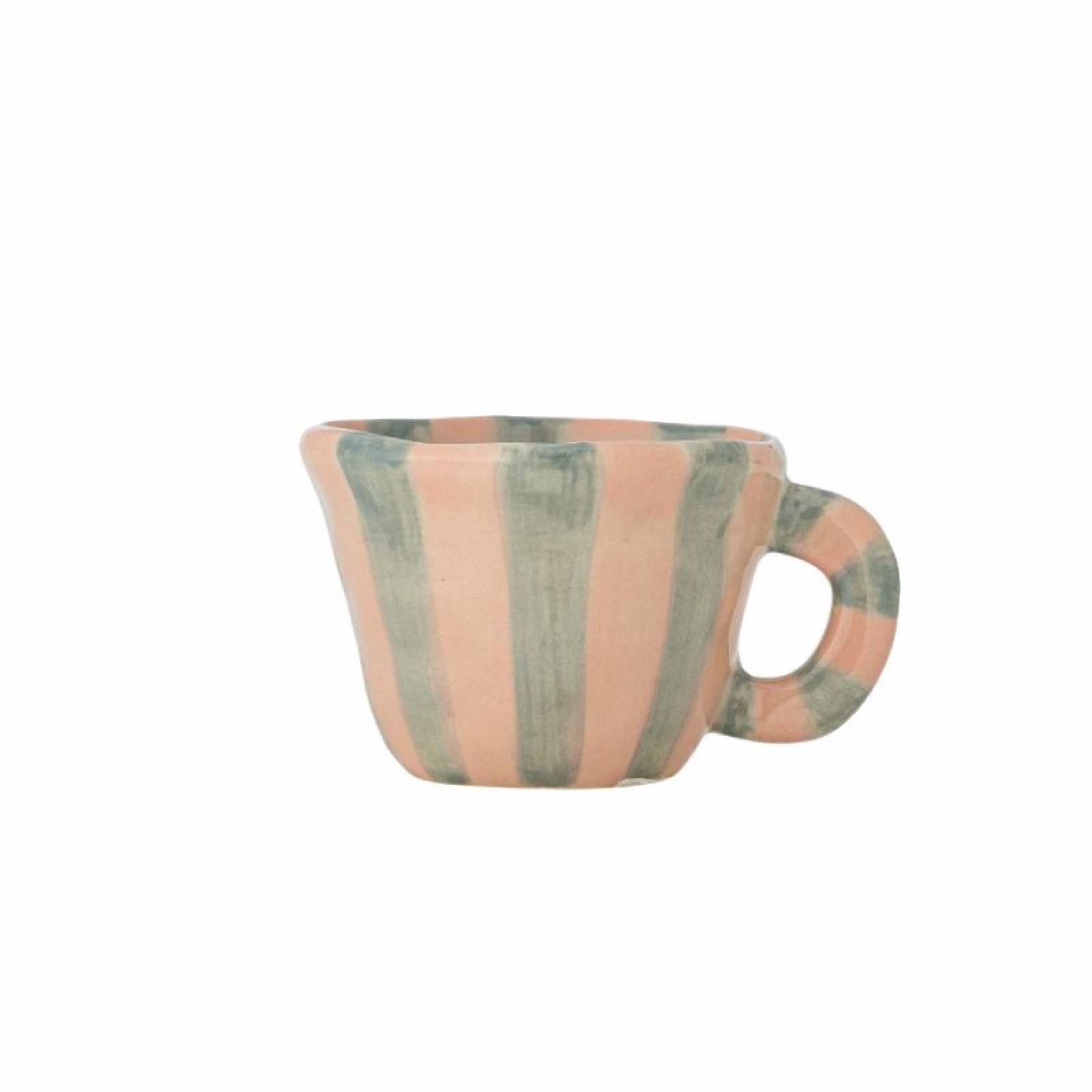 Children's Hand-painted Stoneware Mug In Pink & Blue Stripes