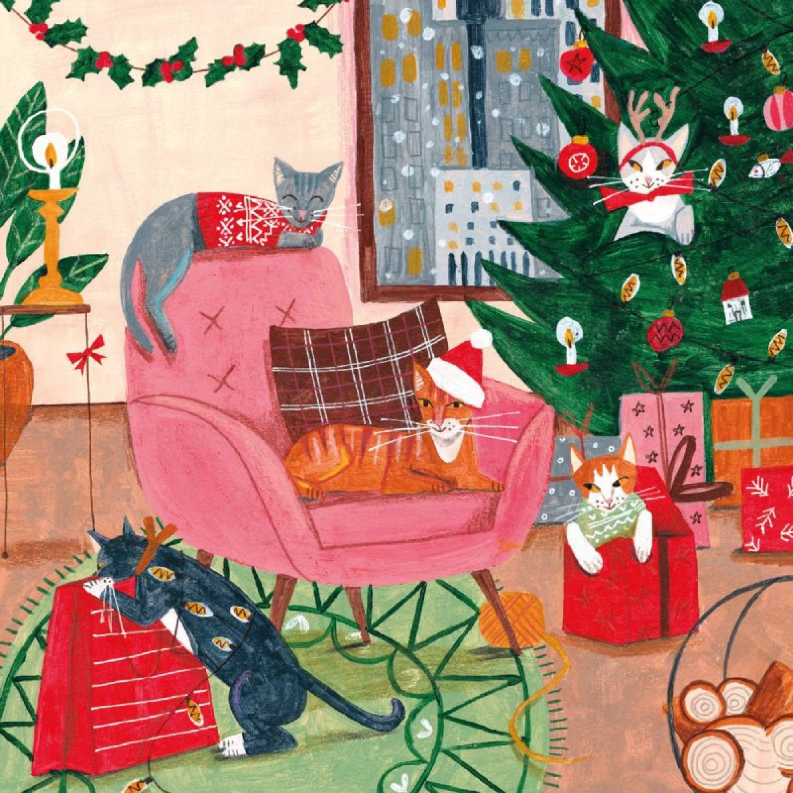 Christmas Cats - Pack Of 5 Christmas Cards