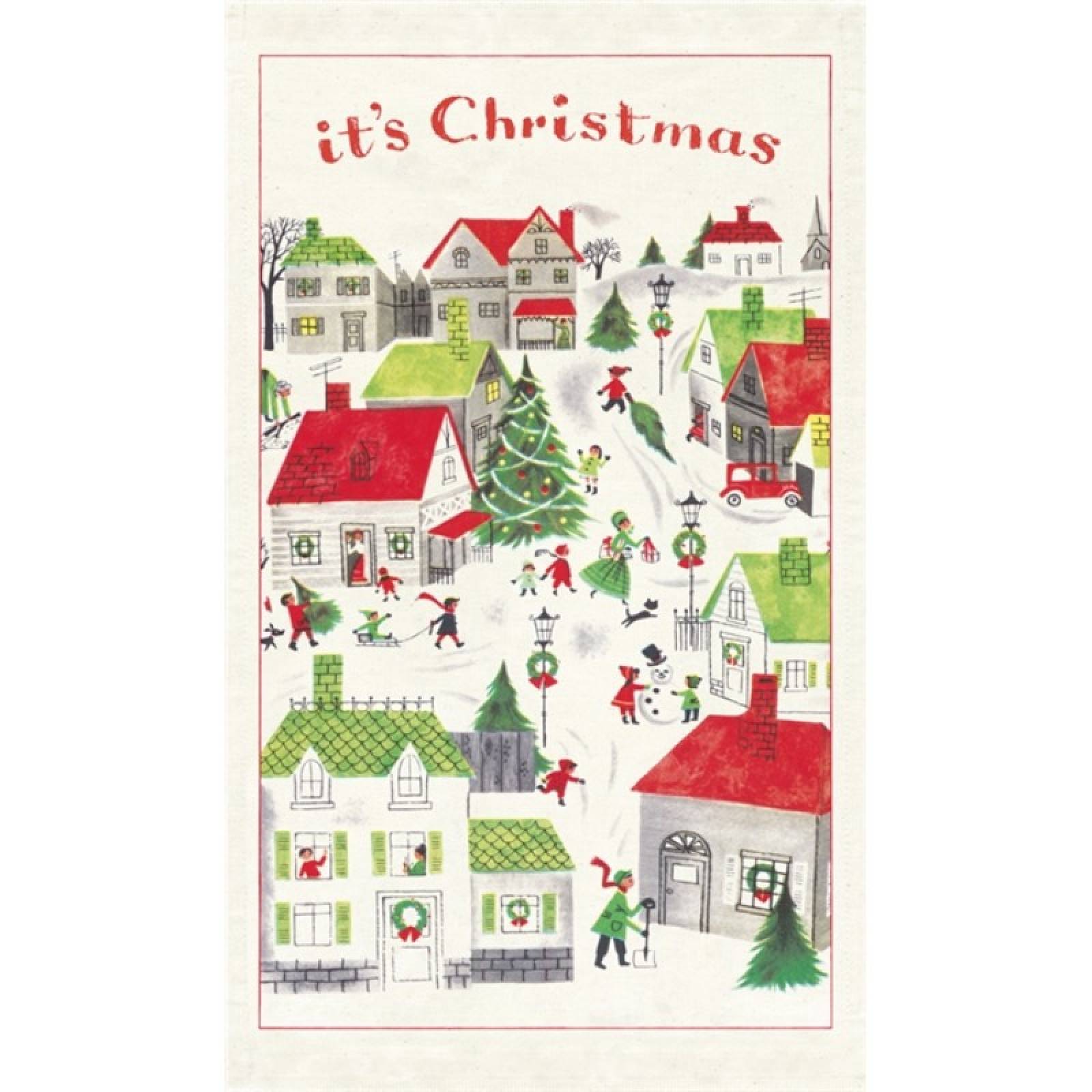 Christmas Village Cotton Tea Towel With Gift Bag