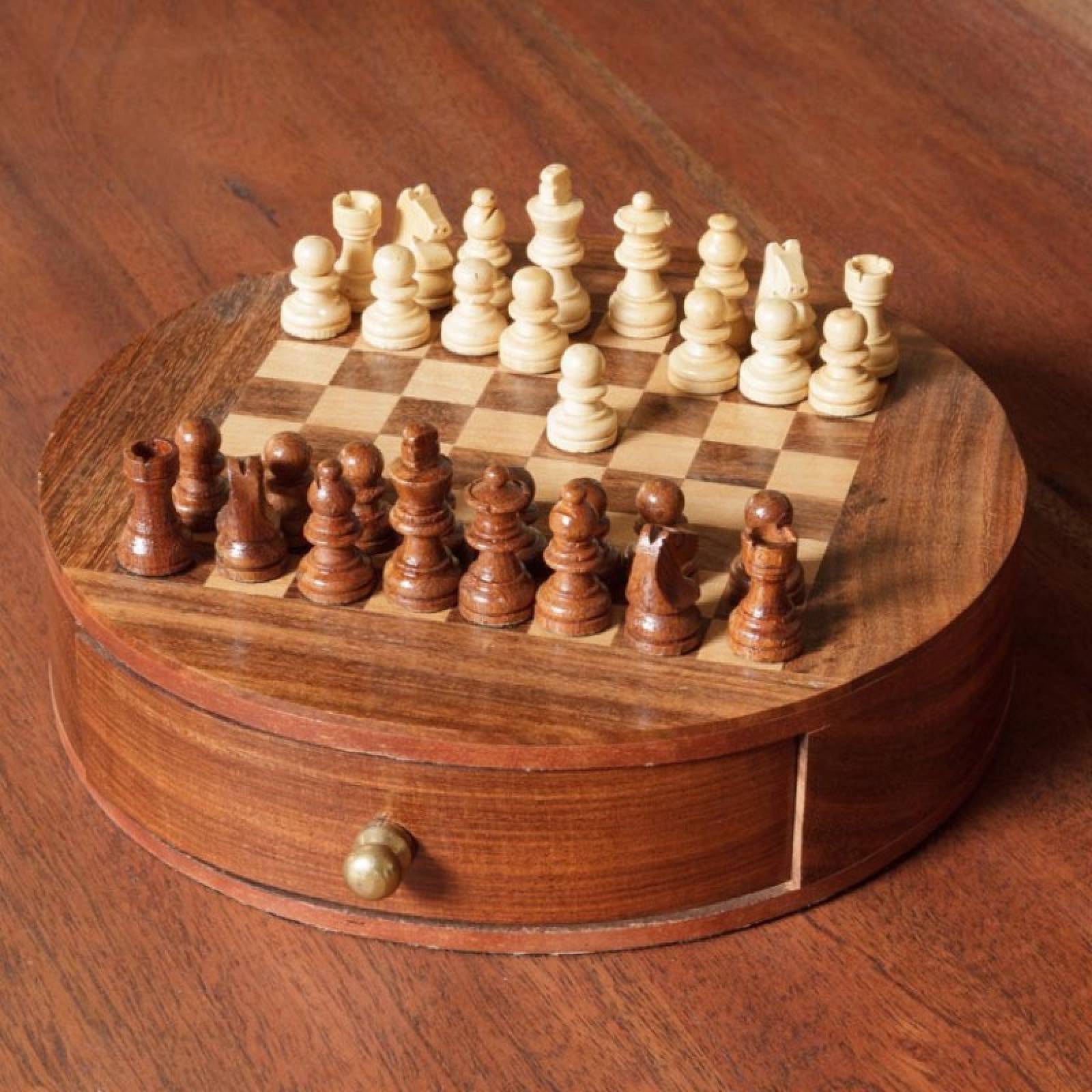 Circular Wooden Chess Board With Storage Drawer thumbnails