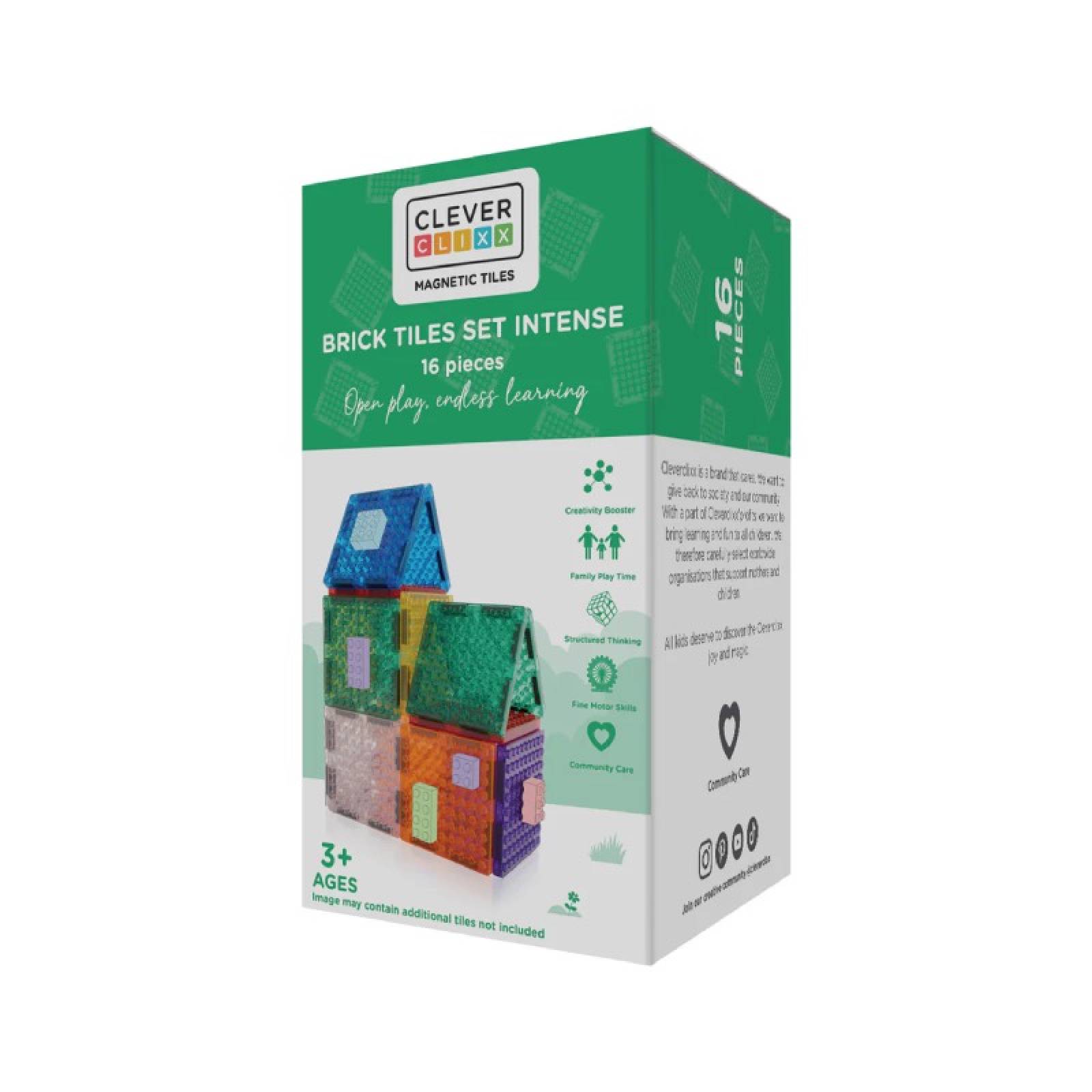 Cleverclixx Brick Tiles Pack Intense Colours 16 Pieces 3+