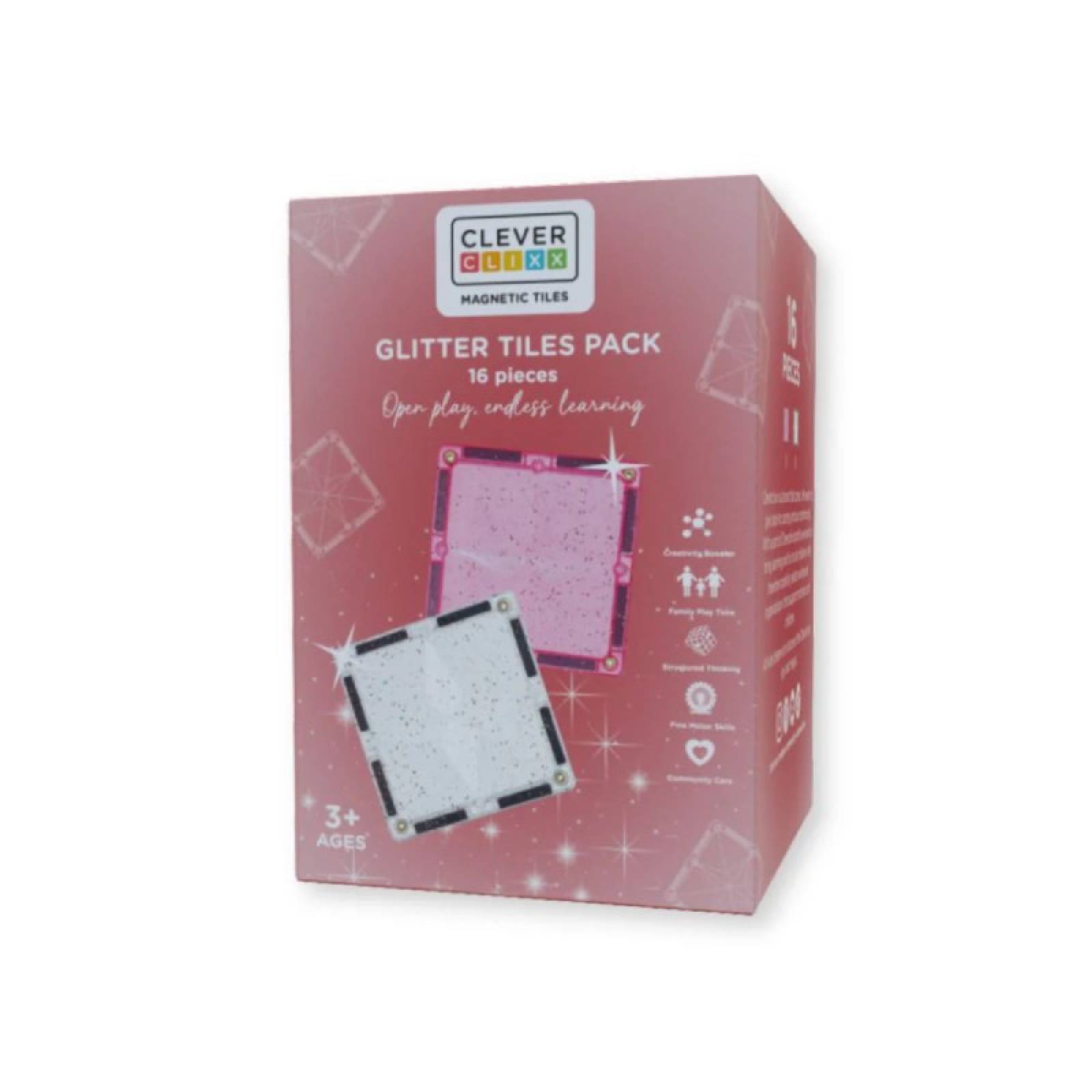 Cleverclixx Pink Glitter Tiles Pack 16 Pieces 3+