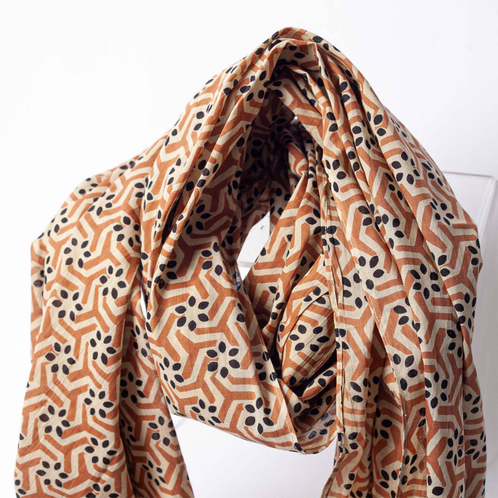 Cotton Scarf/ Sarong In Black & Ochre Block Print thumbnails