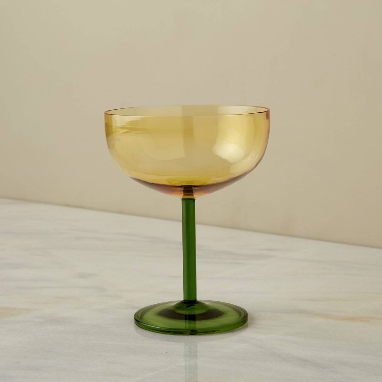 Single Coupe Glass In Yellow With Green Stem