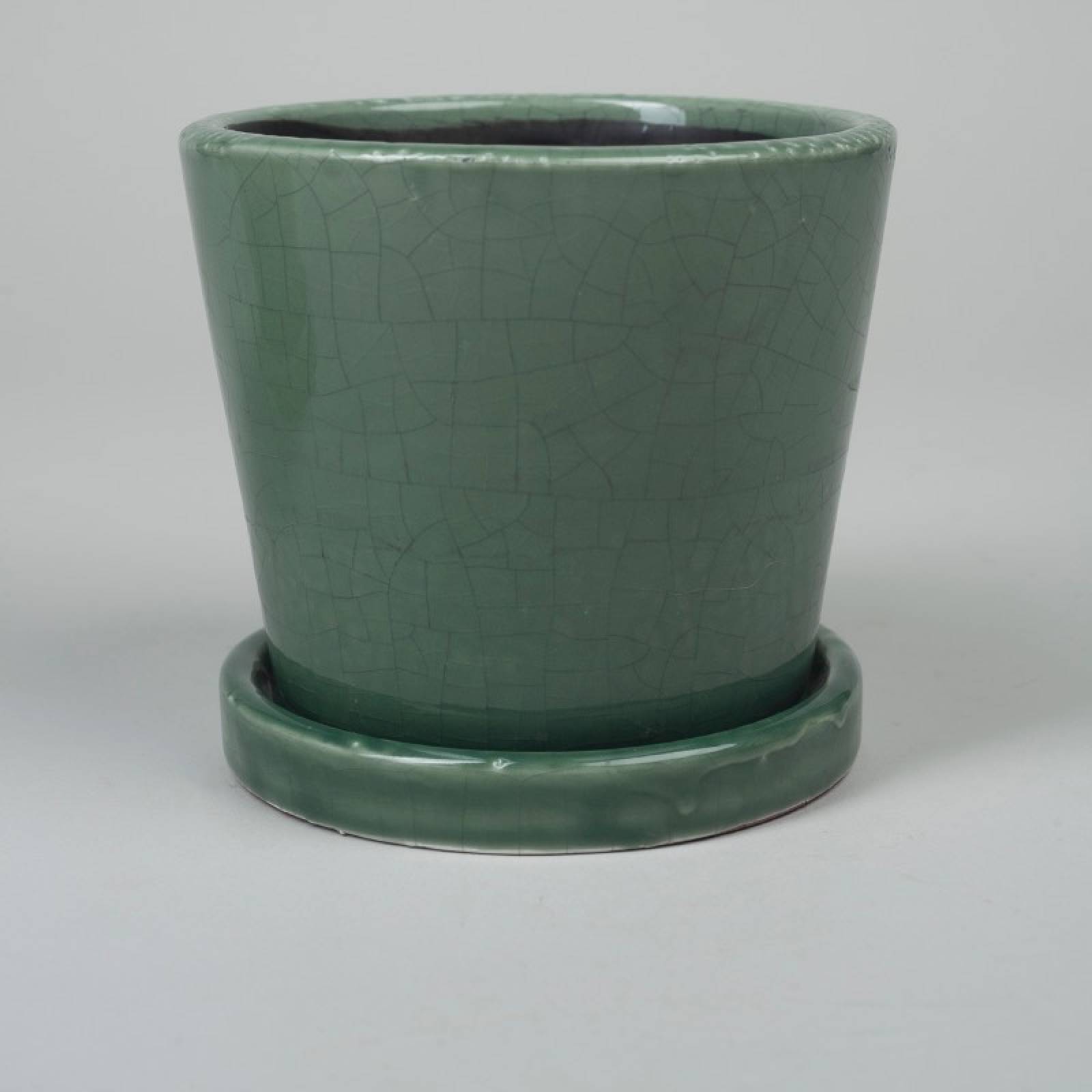 Crackle Glaze Plant Pot With Saucer - Various Colours thumbnails