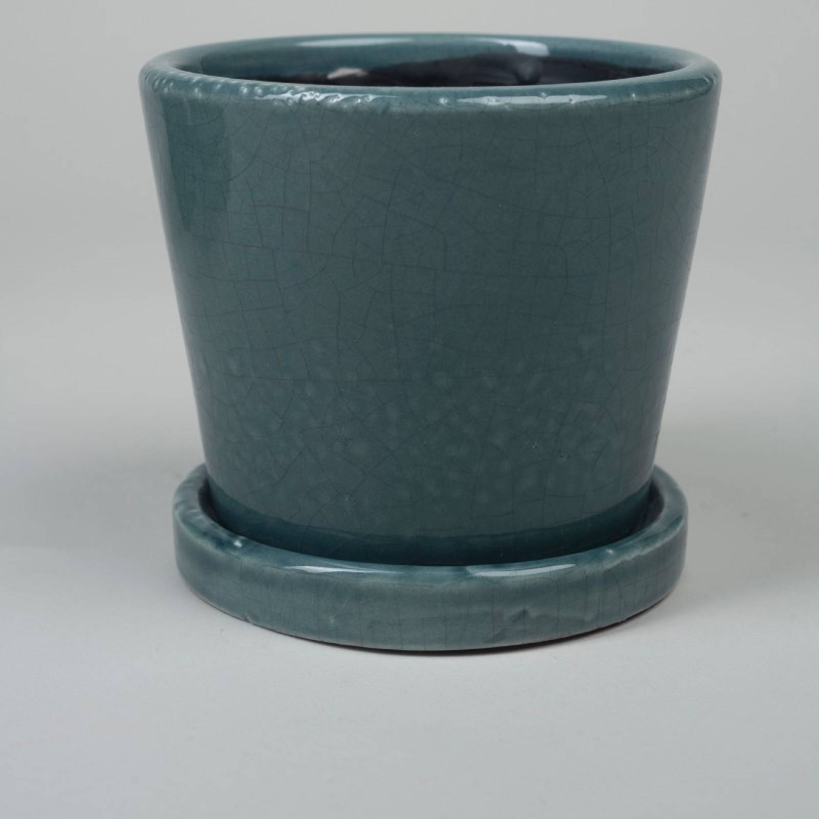 Crackle Glaze Plant Pot With Saucer - Various Colours thumbnails