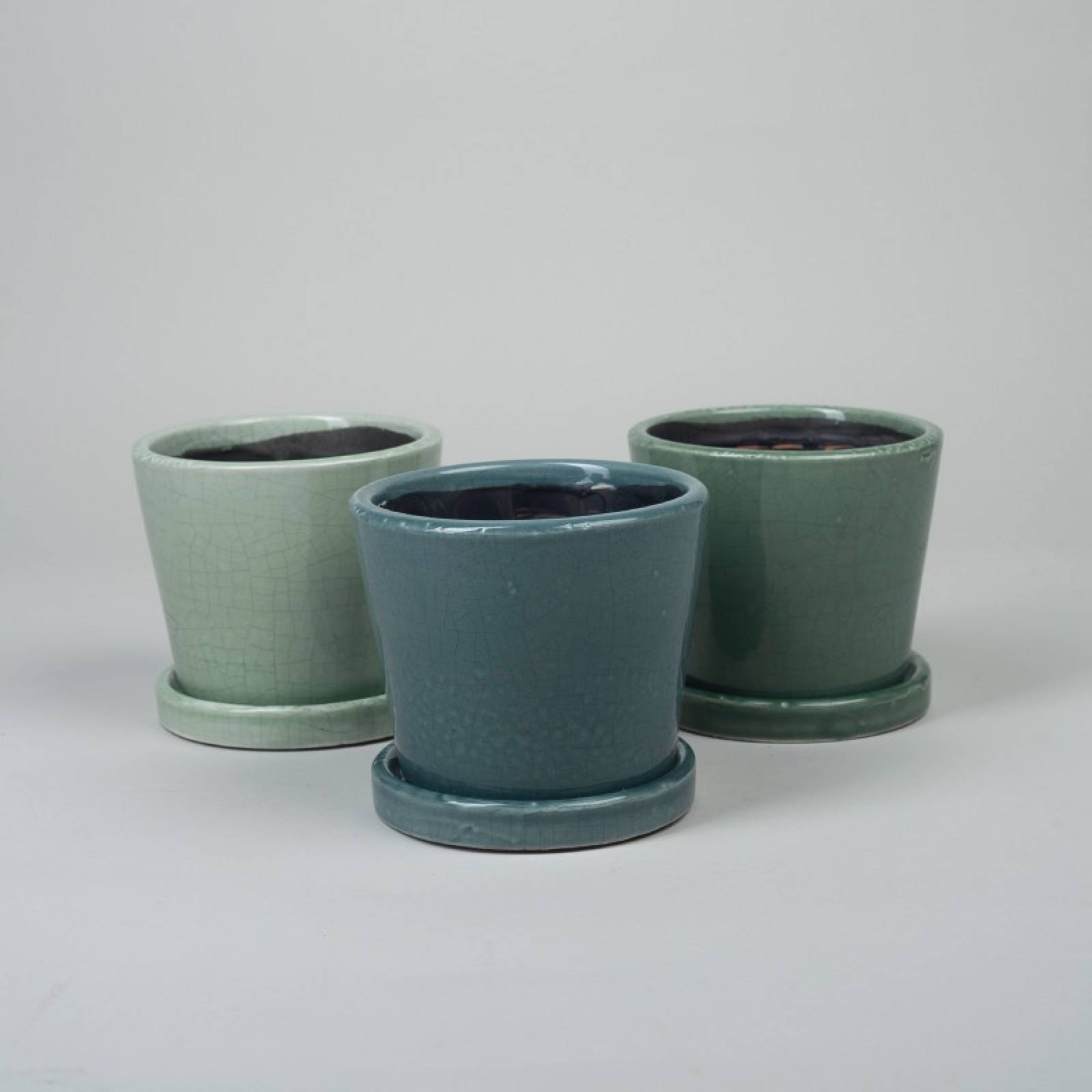 Crackle Glaze Plant Pot With Saucer - Various Colours thumbnails