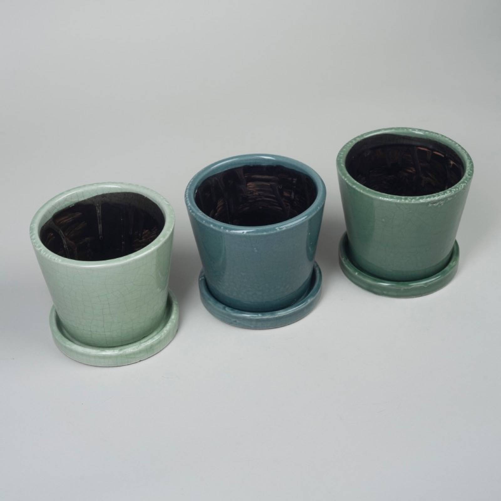 Crackle Glaze Plant Pot With Saucer - Various Colours thumbnails
