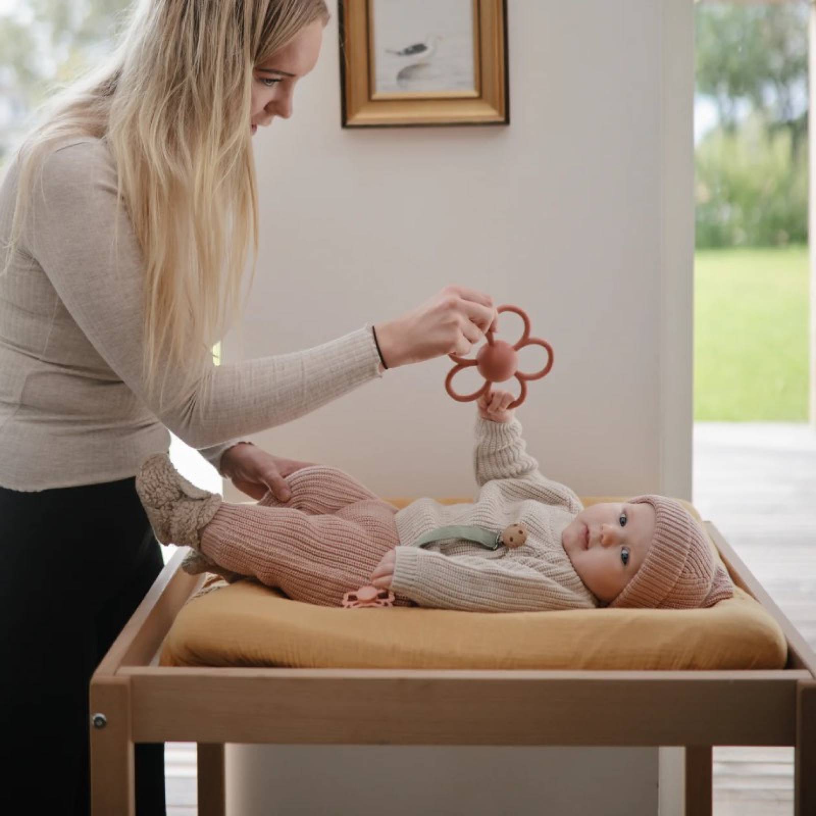 Daisy Silicone Rattle Teether Toy In Dusty Rose 3+ thumbnails