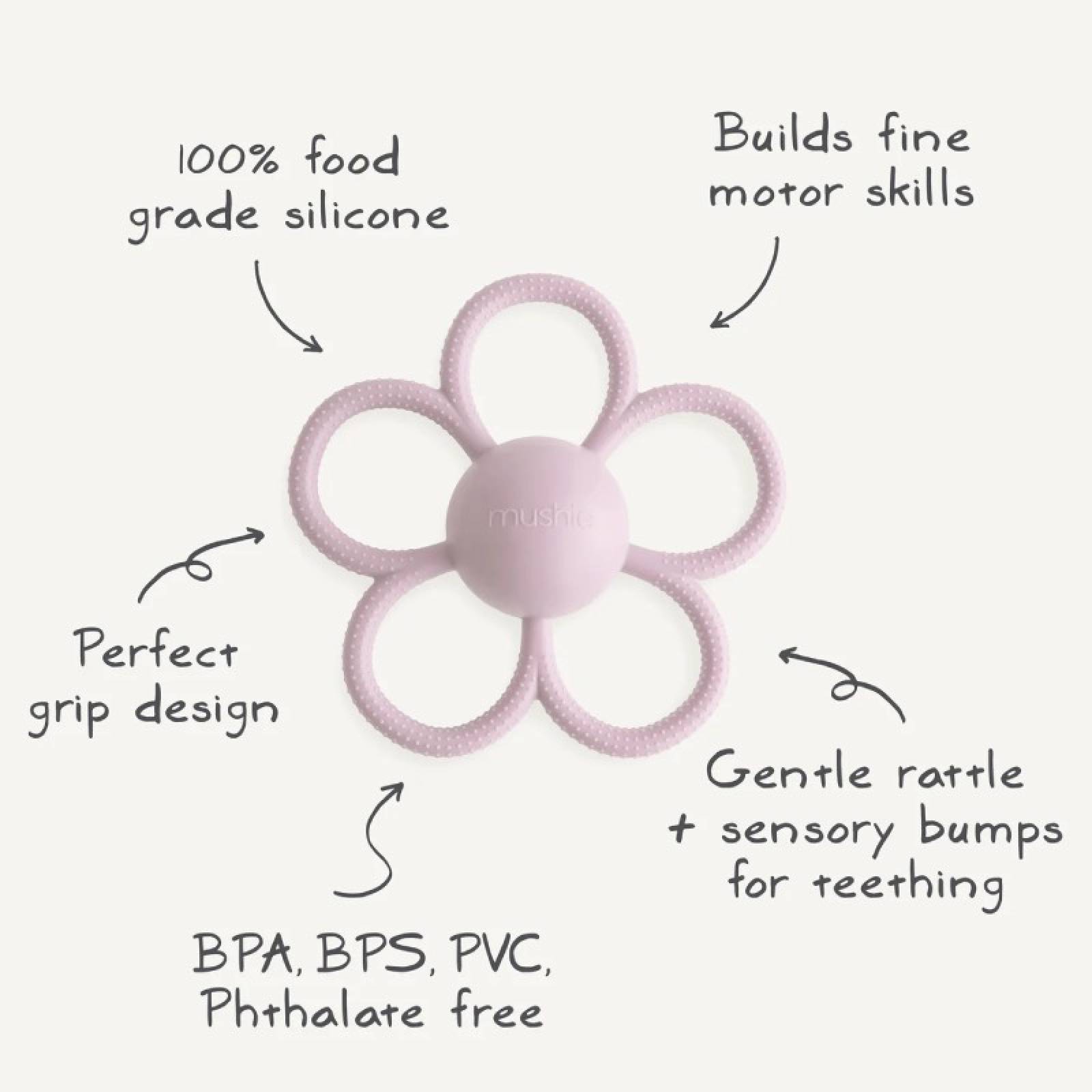 Daisy Silicone Rattle Teether Toy In Soft Lilac 3+ thumbnails