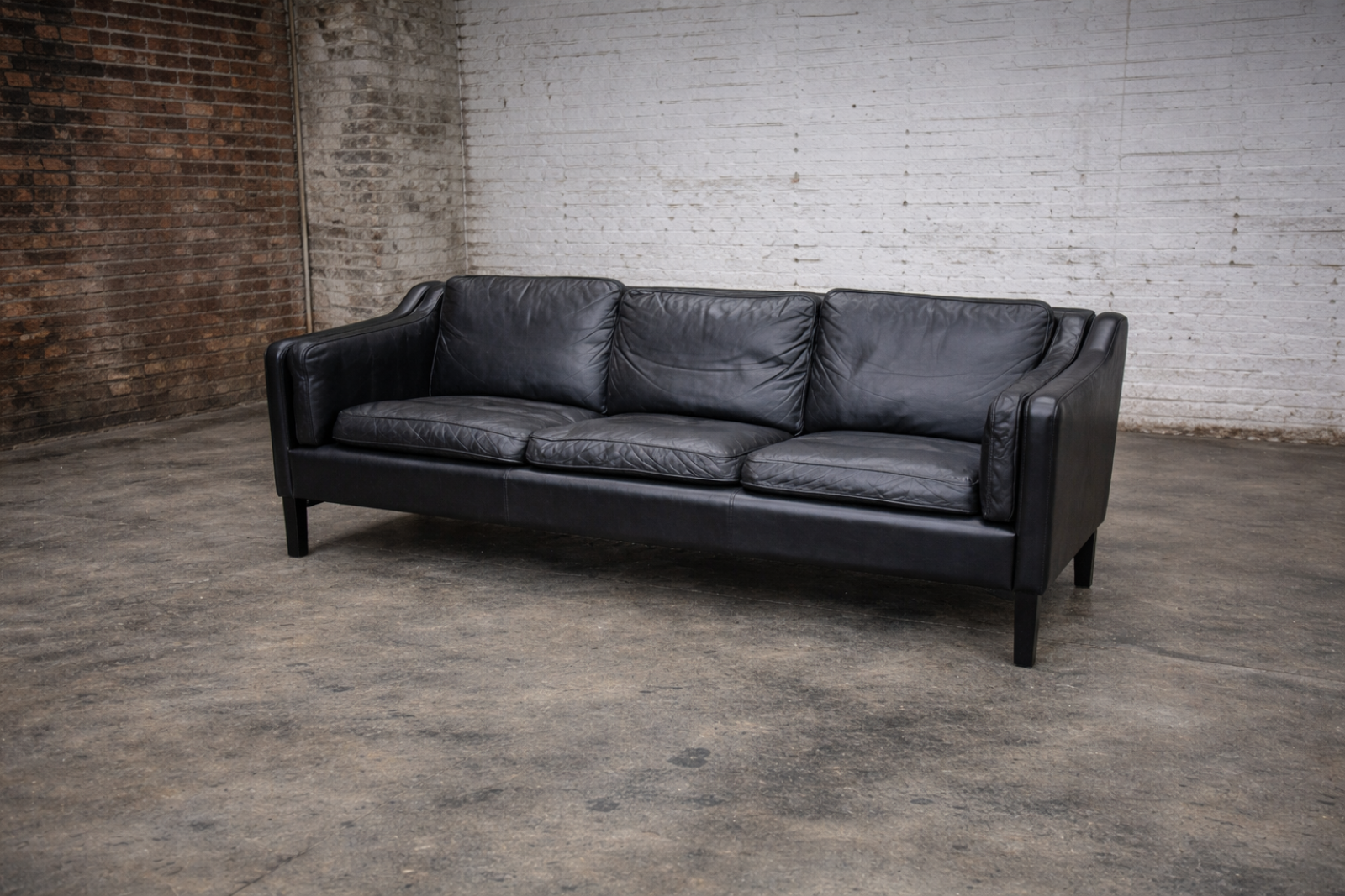 1960s B&oslash;rge Mogensen 3 Seater Sofa In Black Leather