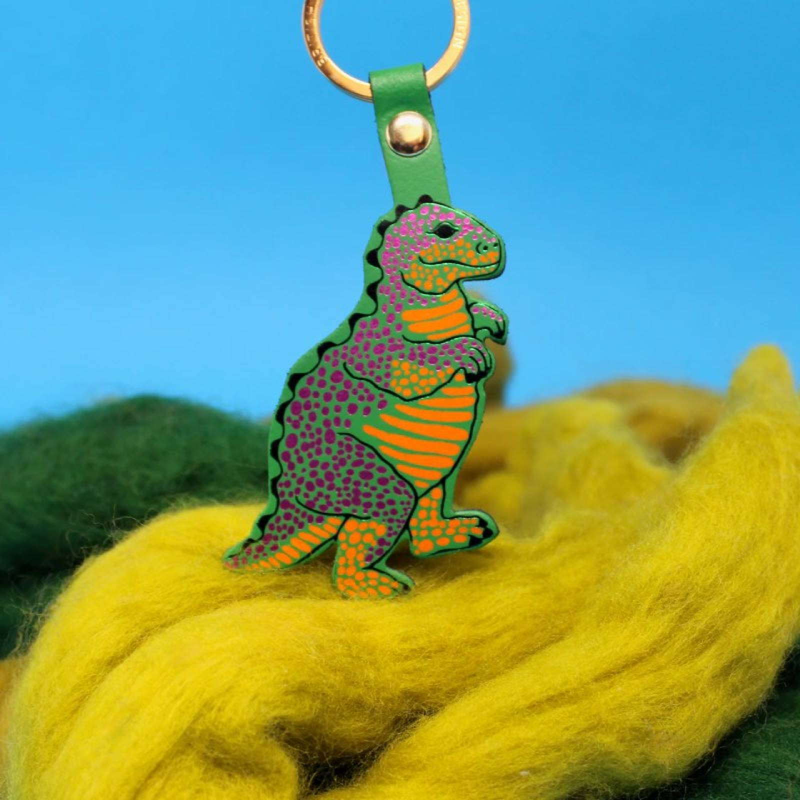 Dinosaur Leather Keyring In Green