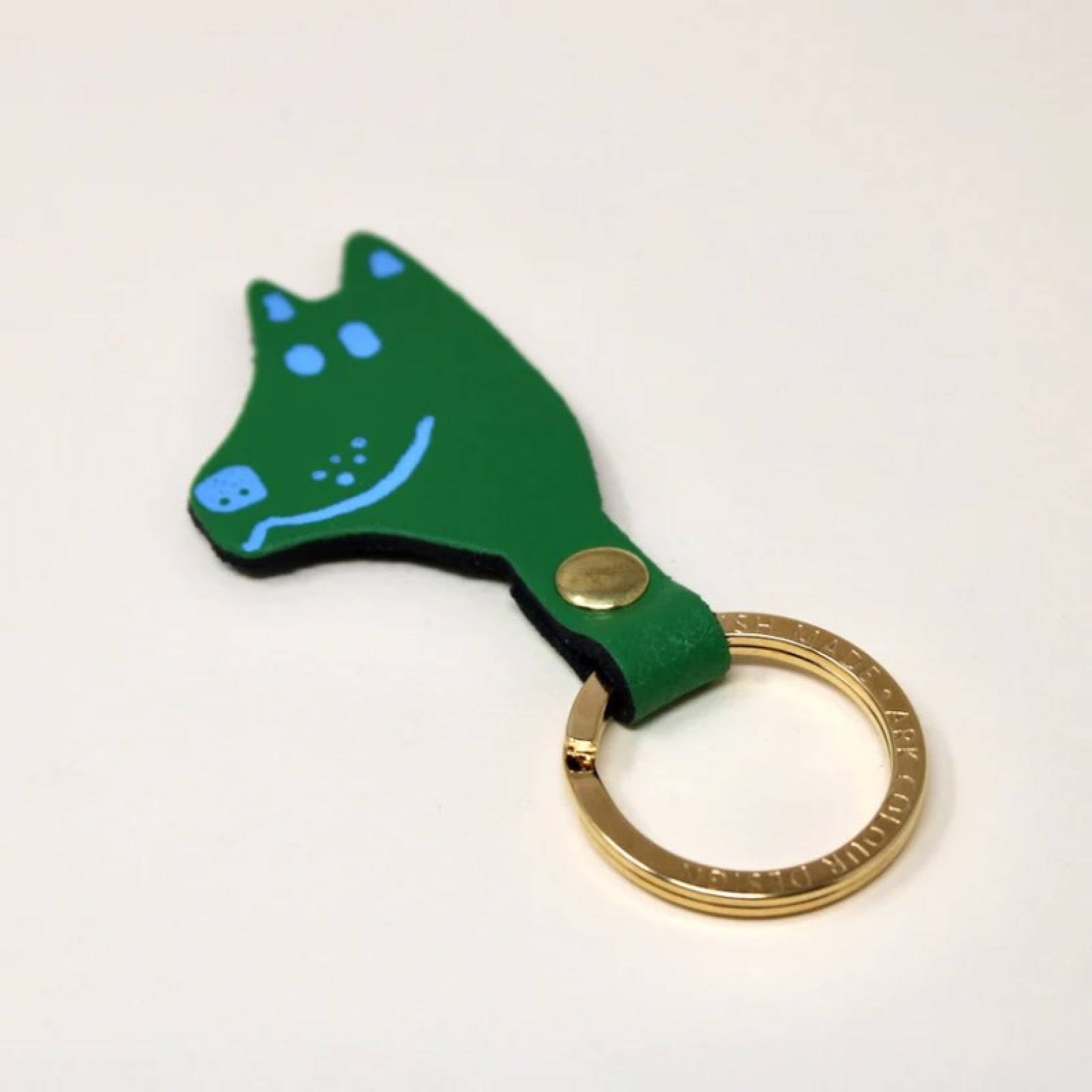 Dog Head Leather Keyring In Green