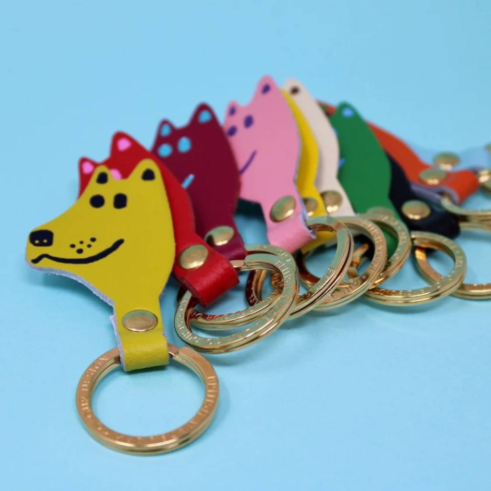 Dog Head Leather Keyring In Green thumbnails