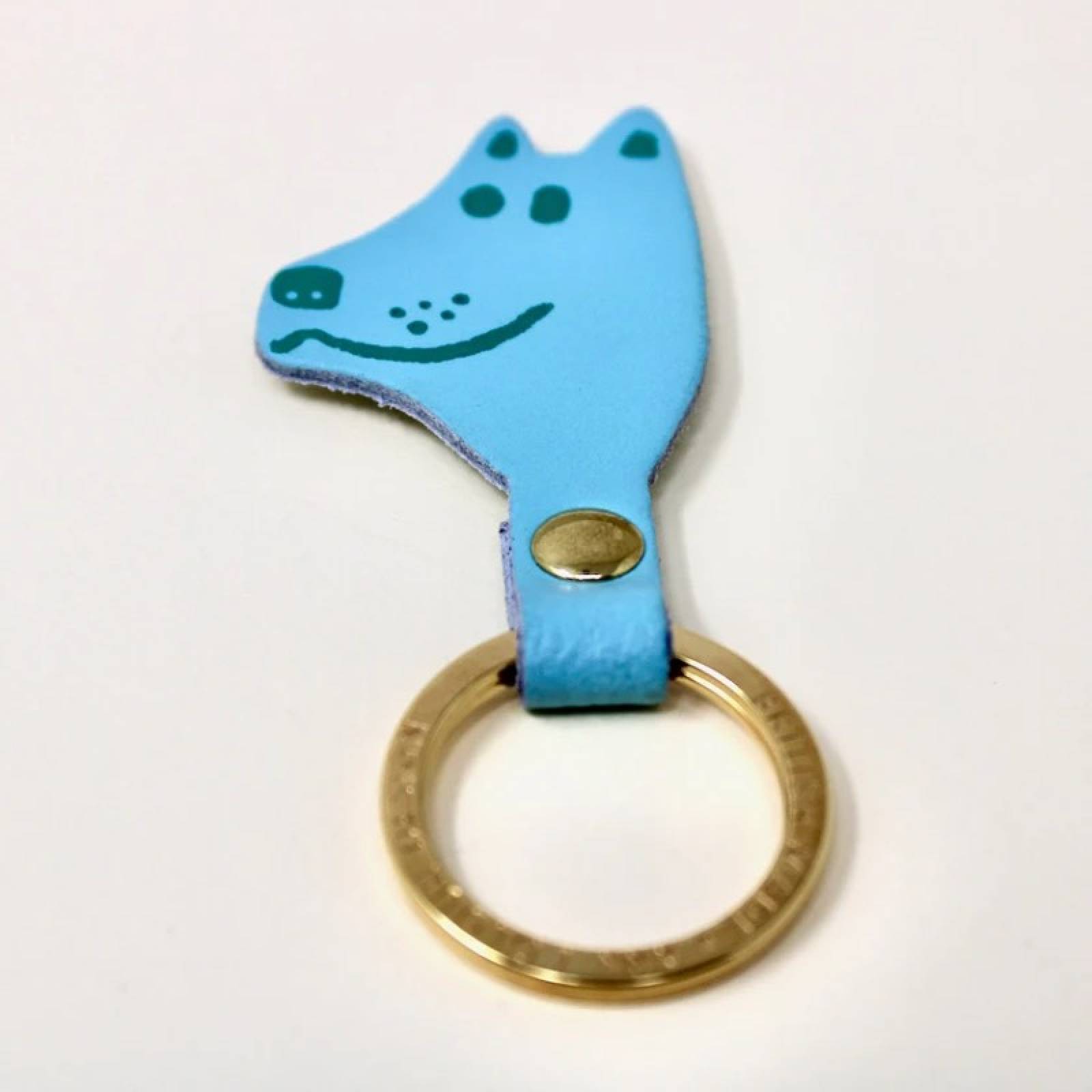 Dog Head Leather Keyring In Turquoise
