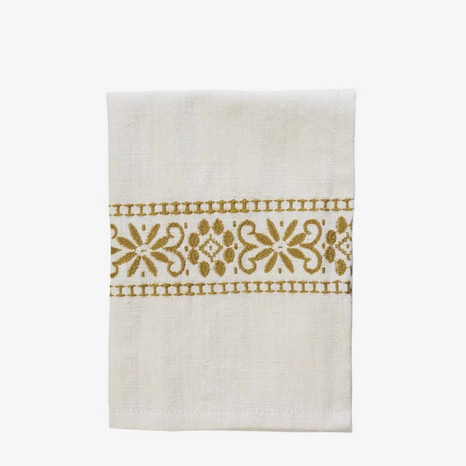 Embroidered Tea Towel With Mustard Detail