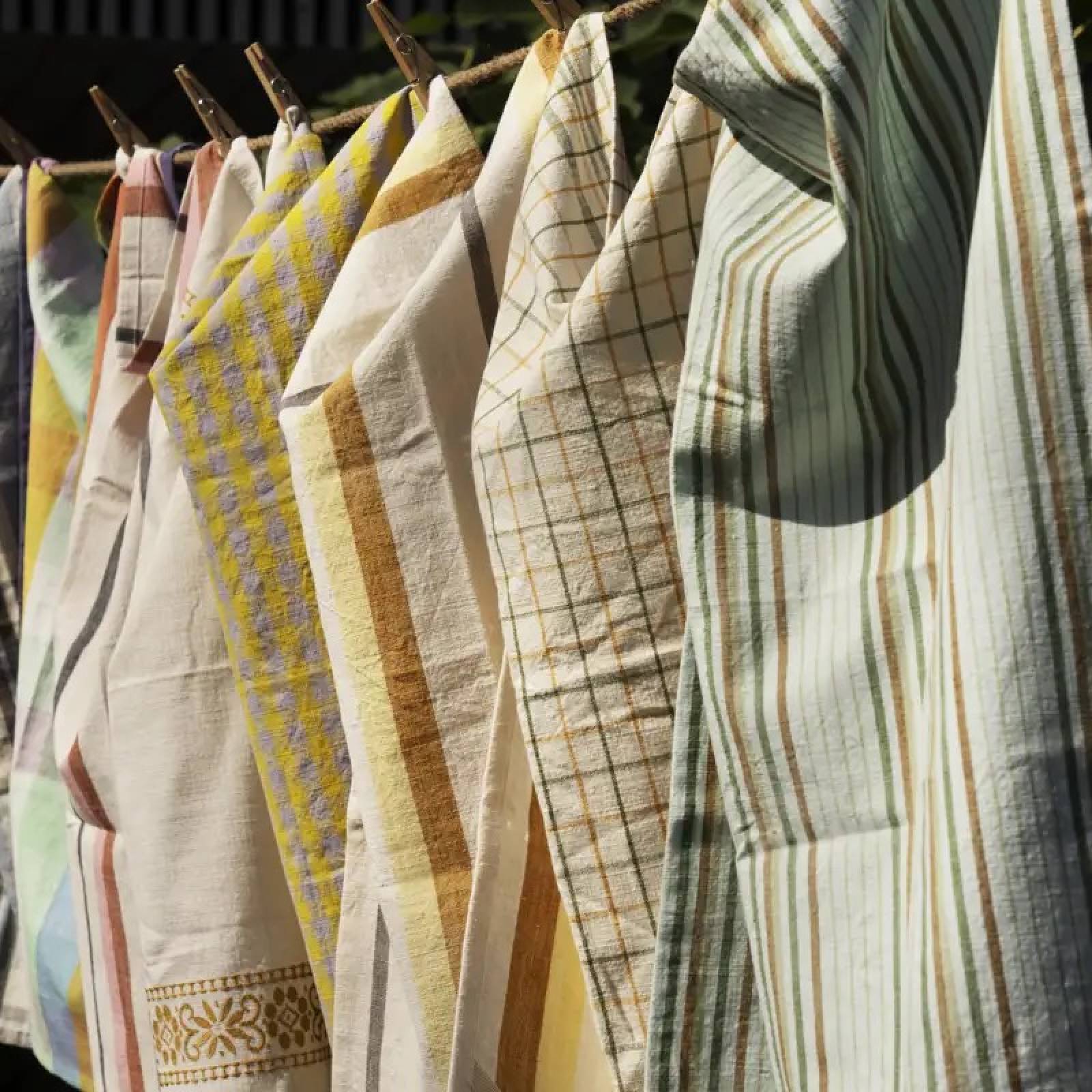 Embroidered Tea Towel With Mustard Detail thumbnails