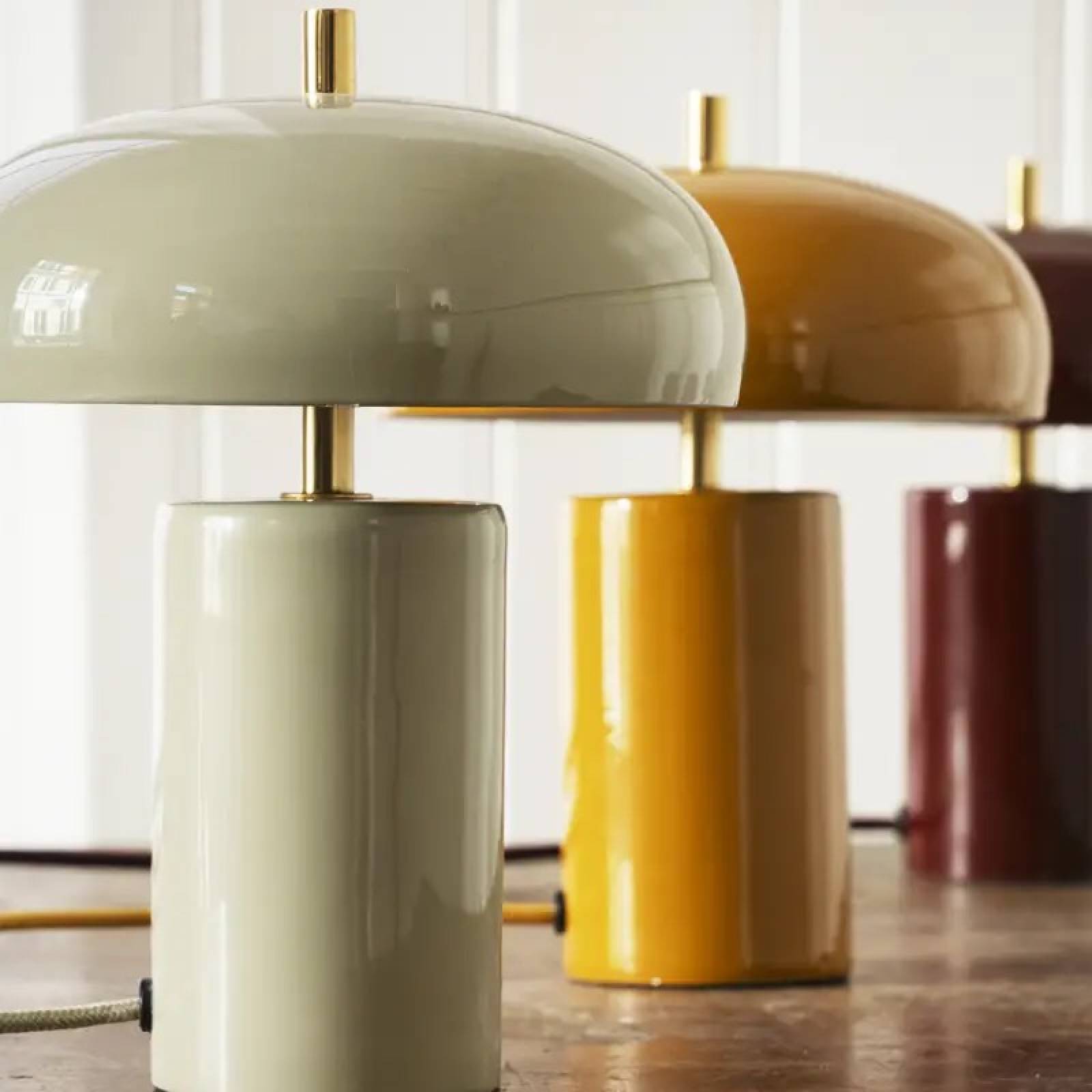 Enamel Table Lamp In Dark Mustard & Brass Detail thumbnails