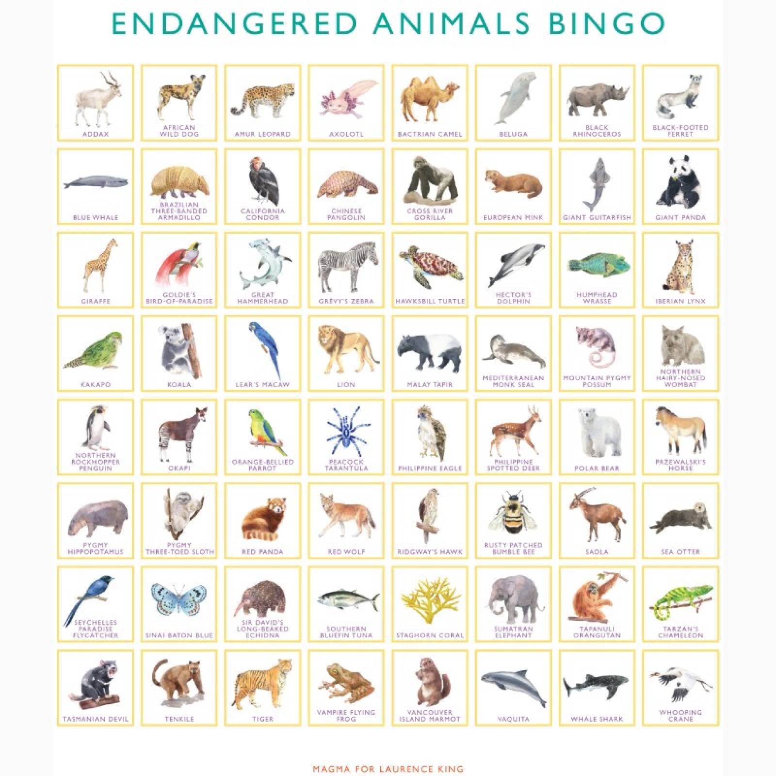 Endangered Animals Bingo Game 6+