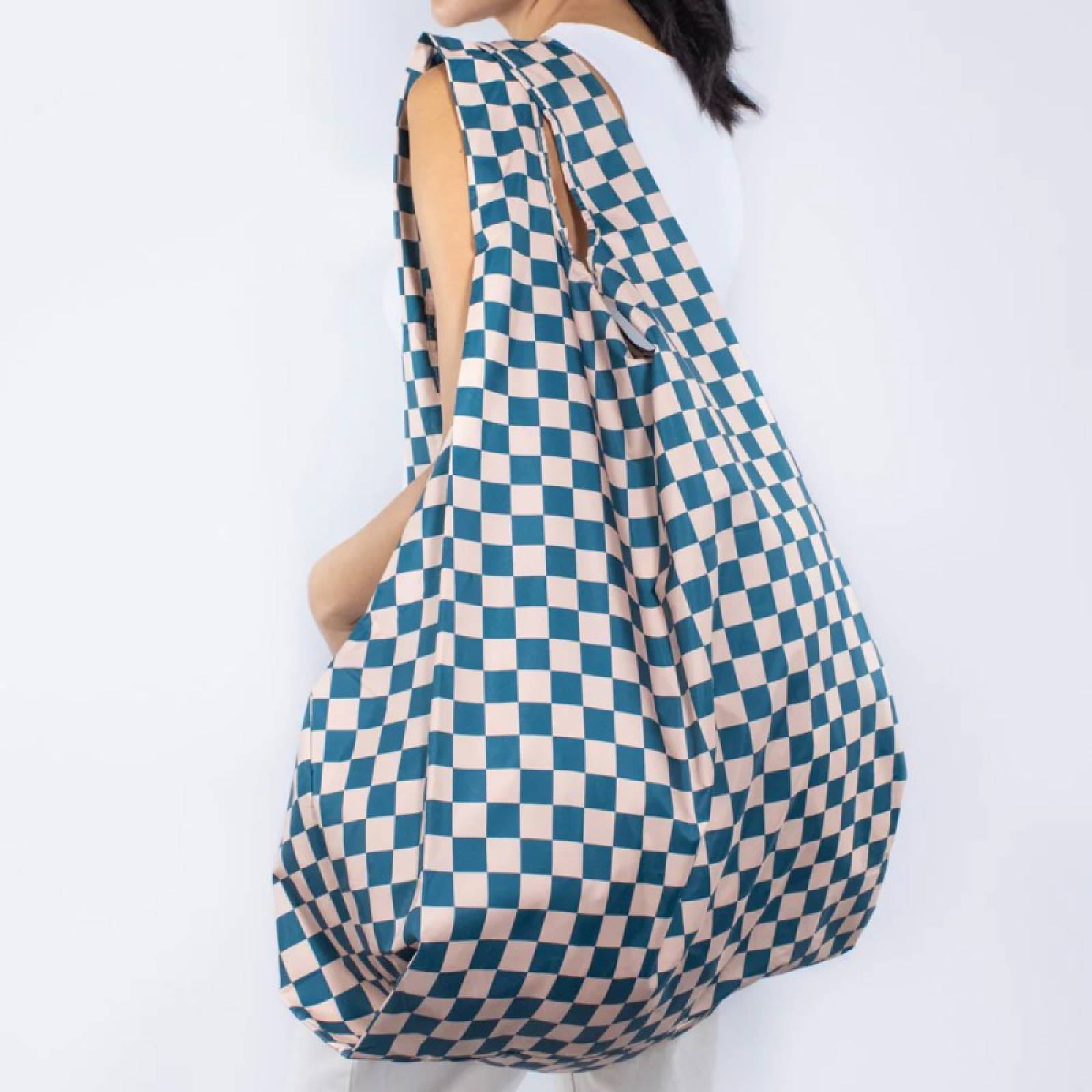 Extra Large Eco Bag Kind Bag - Checkerboard Teal & Beige