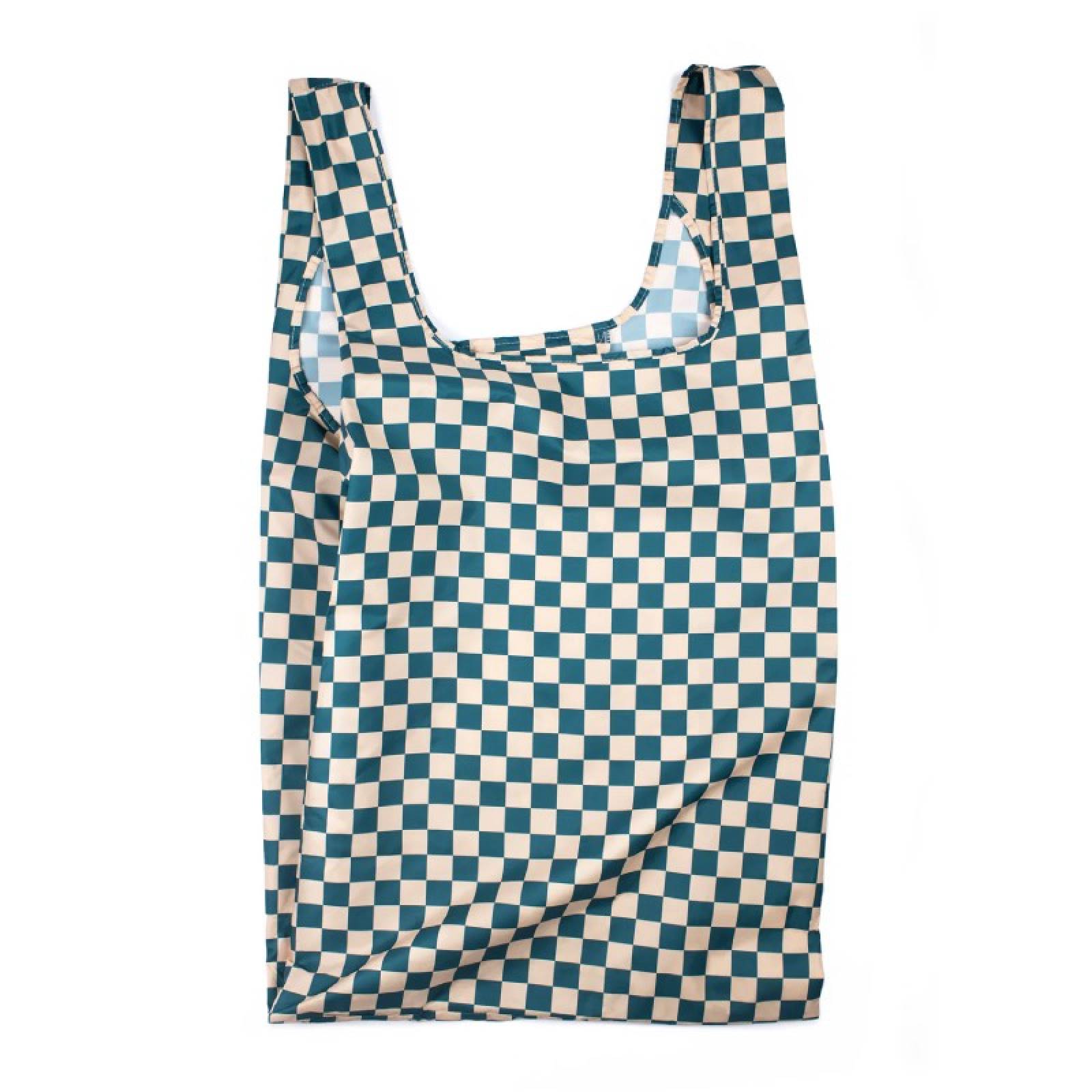 Extra Large Eco Bag Kind Bag - Checkerboard Teal & Beige thumbnails