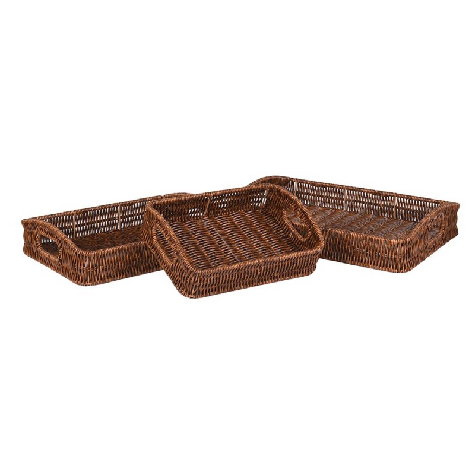 Large Faux Rattan Tray With Handles