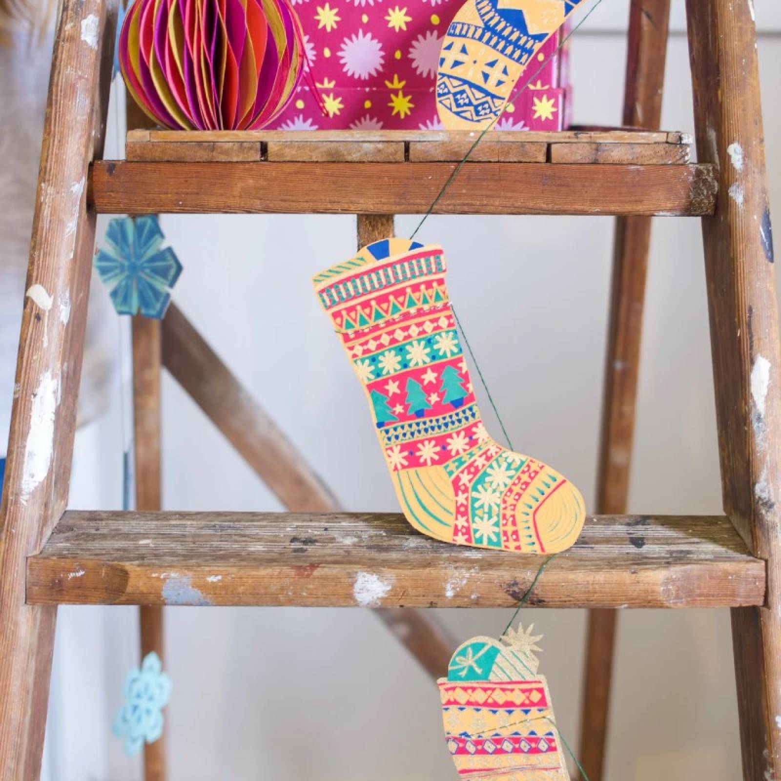 Festive Stockings - Printed Sewn Paper Garland