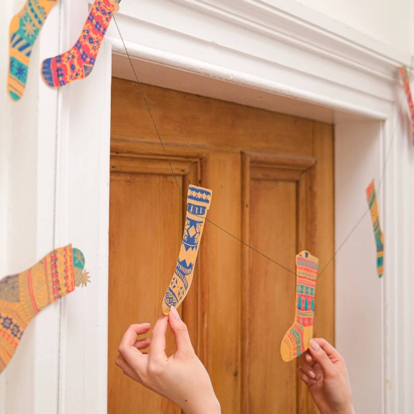 Festive Stockings - Printed Sewn Paper Garland thumbnails