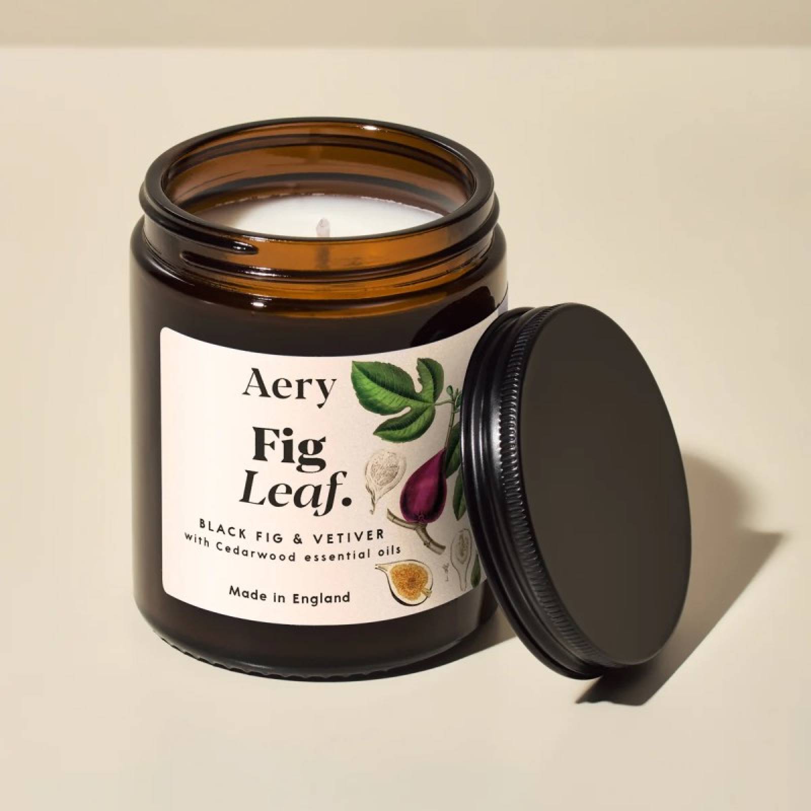 Fig Leaf - Scented Candle In Brown Glass Jar By Aery thumbnails