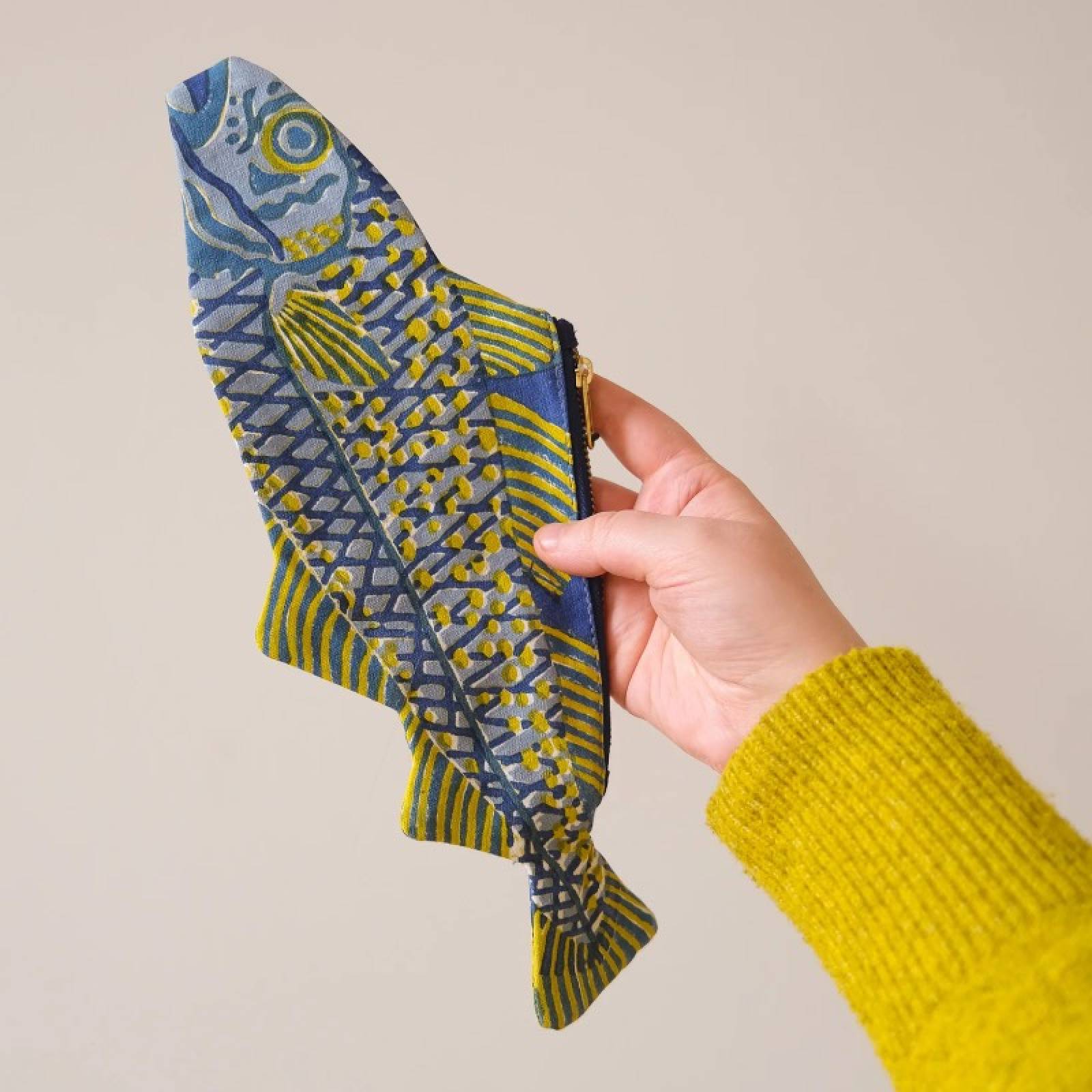 Fish - Hand Printed Cotton Pouch Case