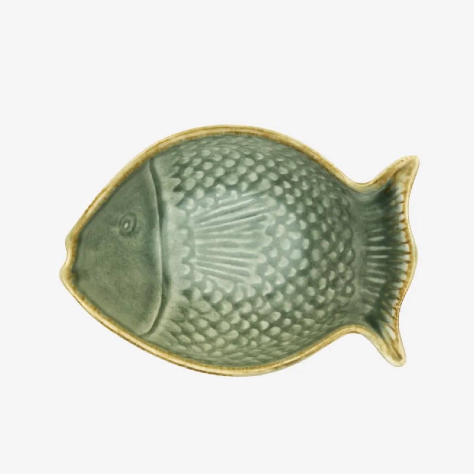 Fish Shaped Stoneware Bowl In Green