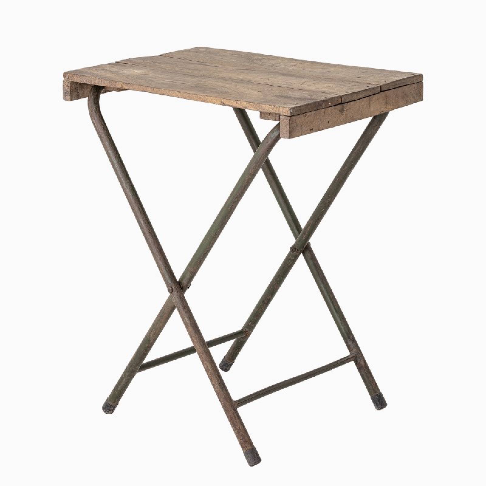 Folding Wooden Side Table With Metal Frame