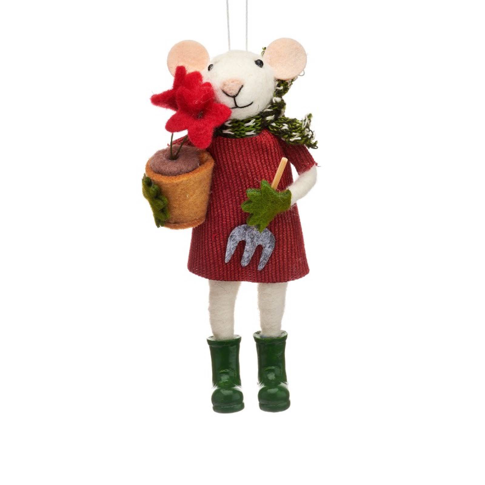 Gardening Mouse With Fork Hanging Felt Christmas Decoration