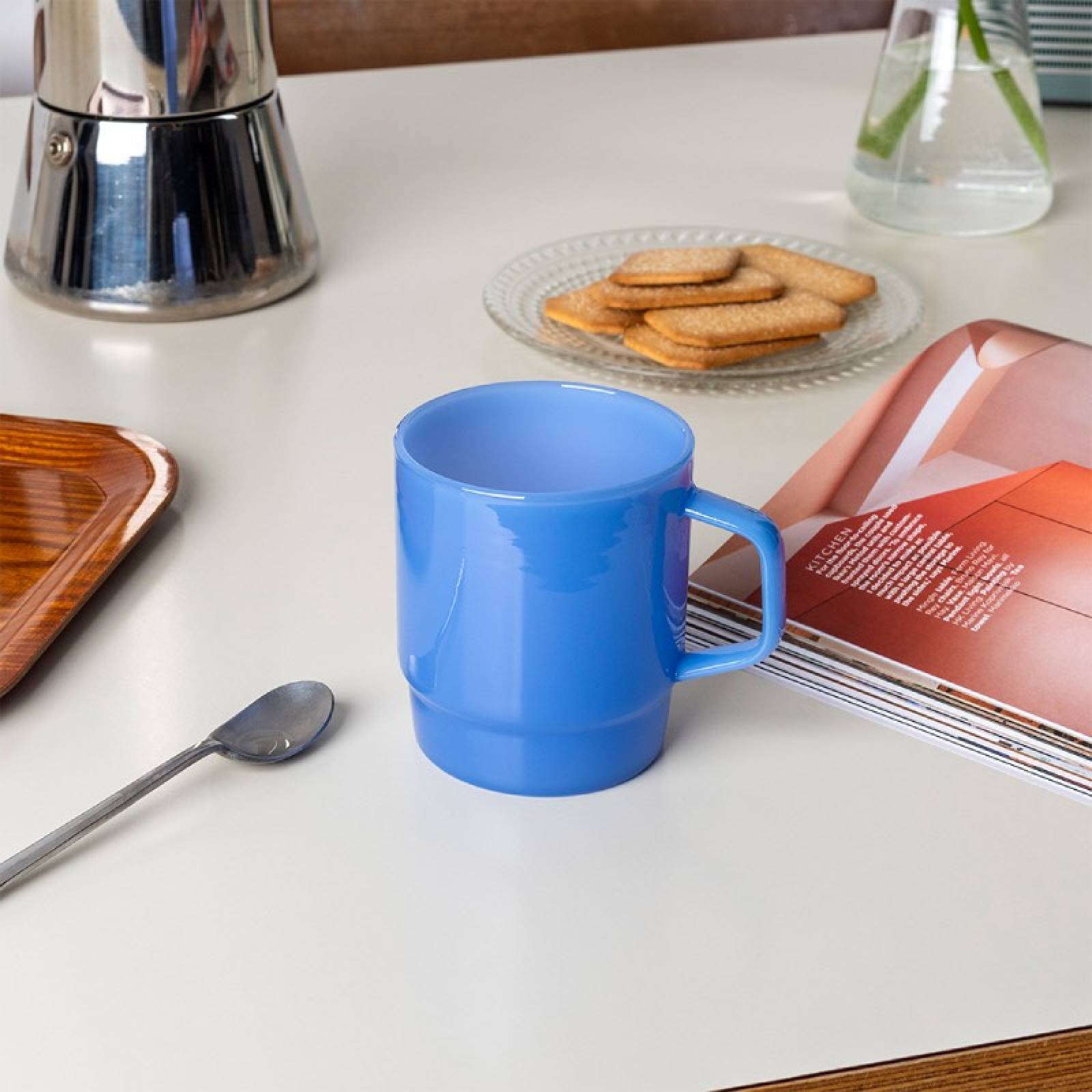 Glass Coffee Cup In Milky Blue thumbnails
