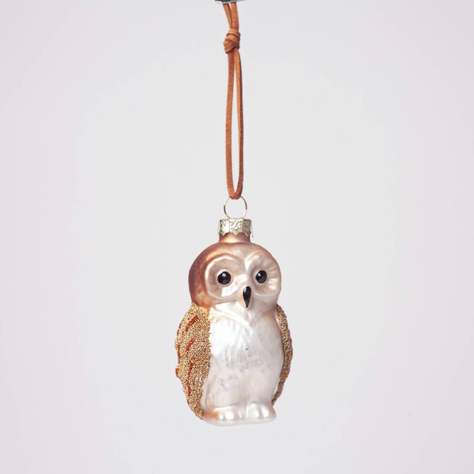 Glass Owl With Beaded Wings Hanging Christmas Decoration