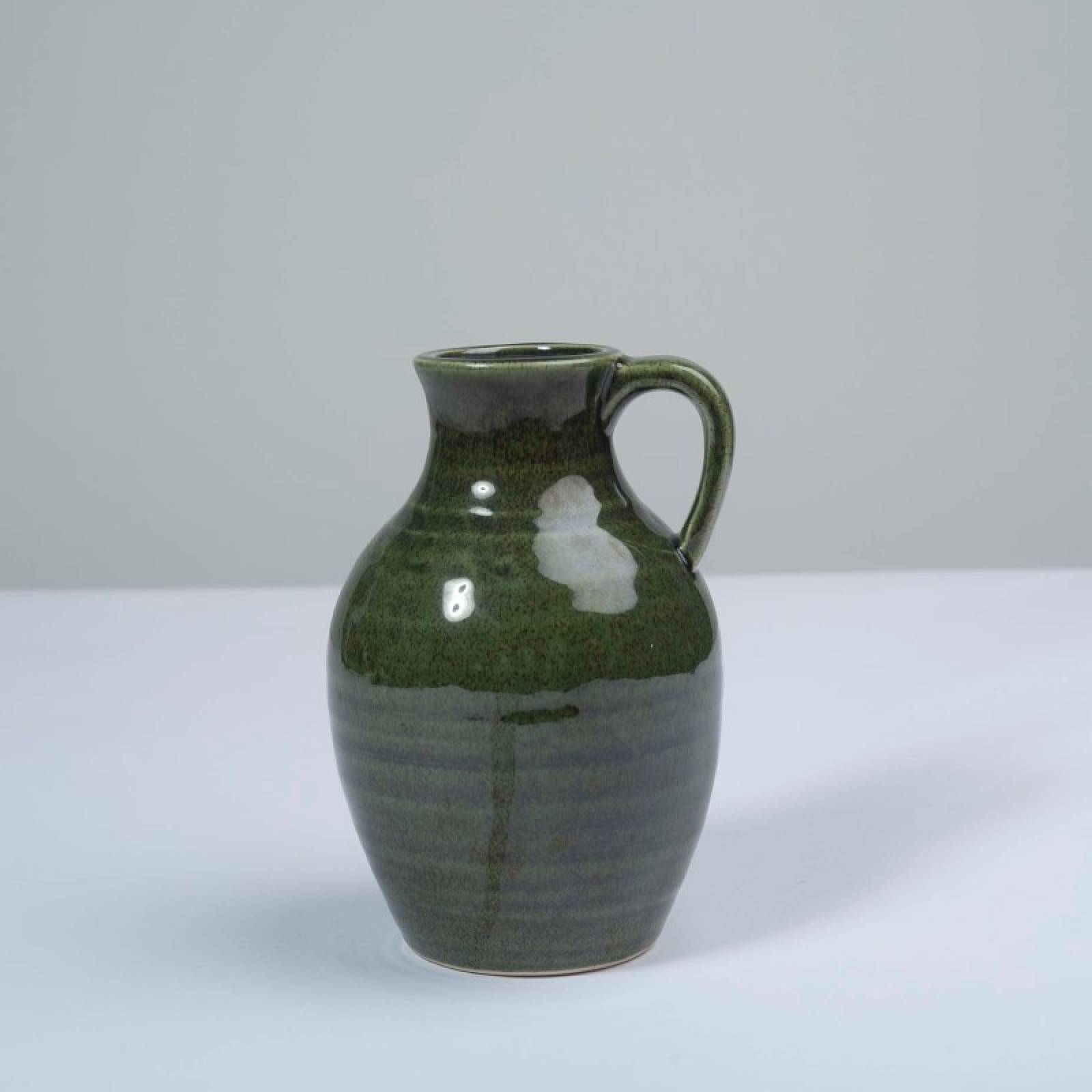 Glazed Ceramic Jug Vase With Handle In Olive Green