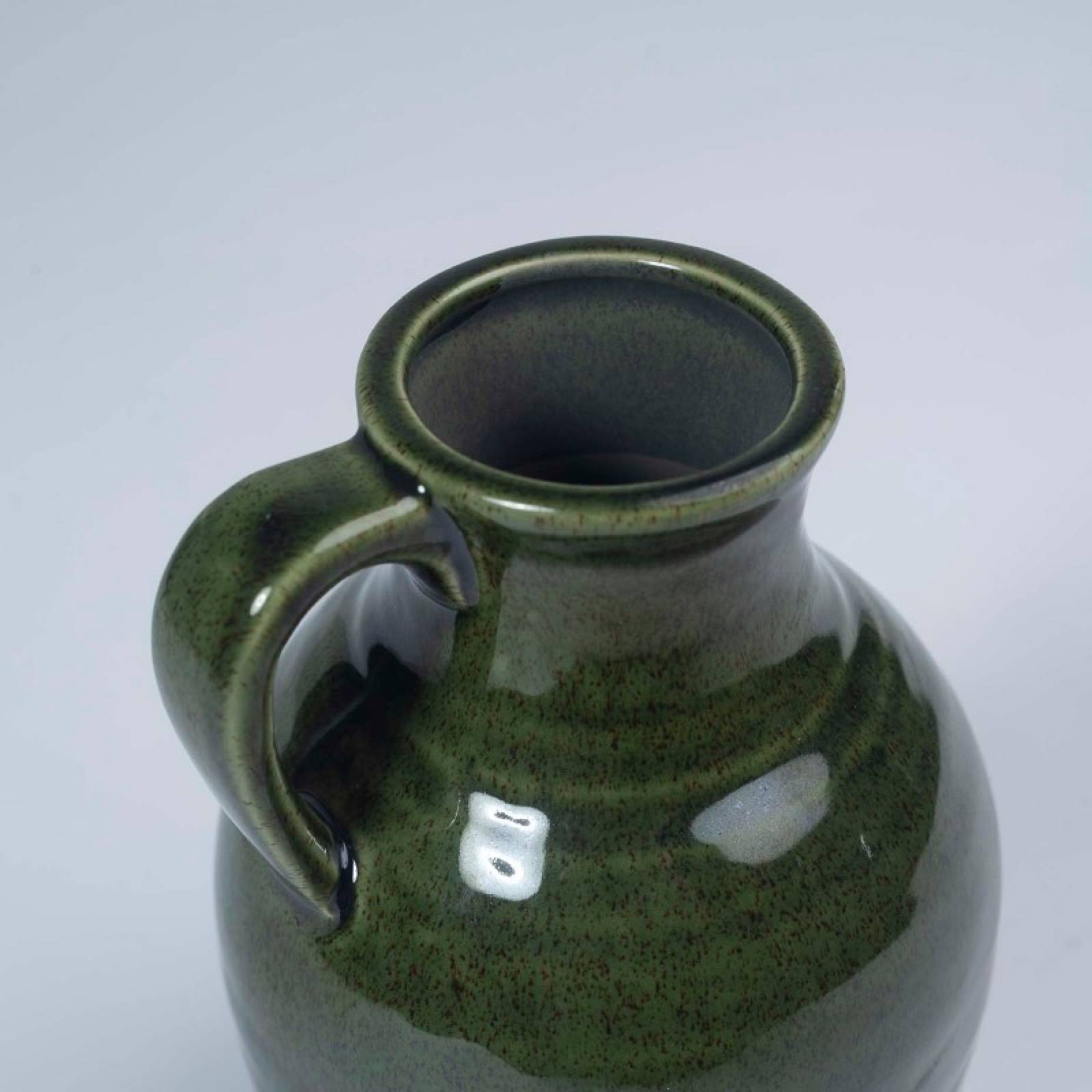 Glazed Ceramic Jug Vase With Handle In Olive Green thumbnails