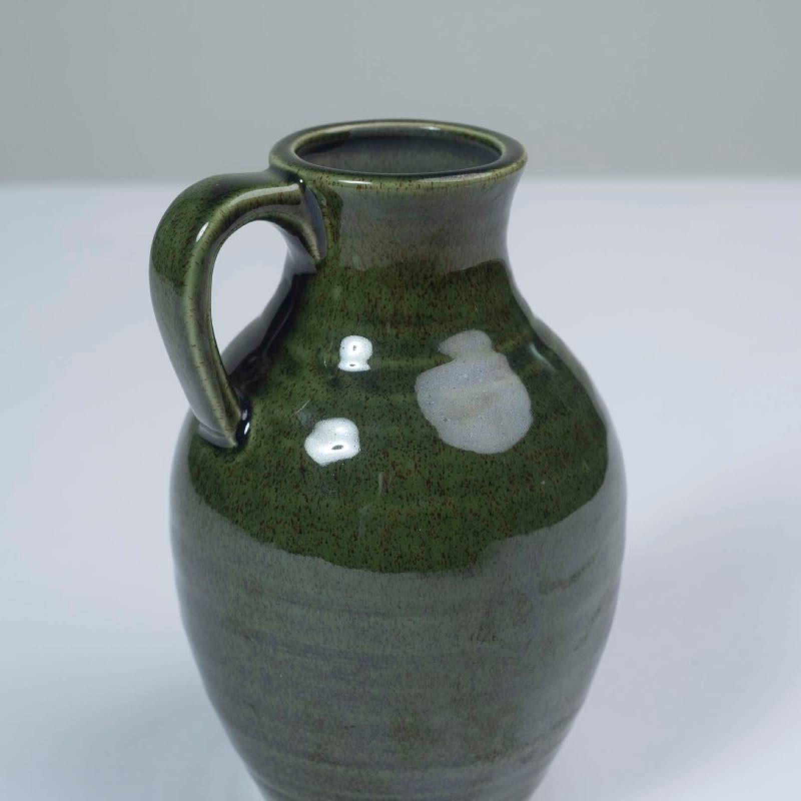Glazed Ceramic Jug Vase With Handle In Olive Green thumbnails