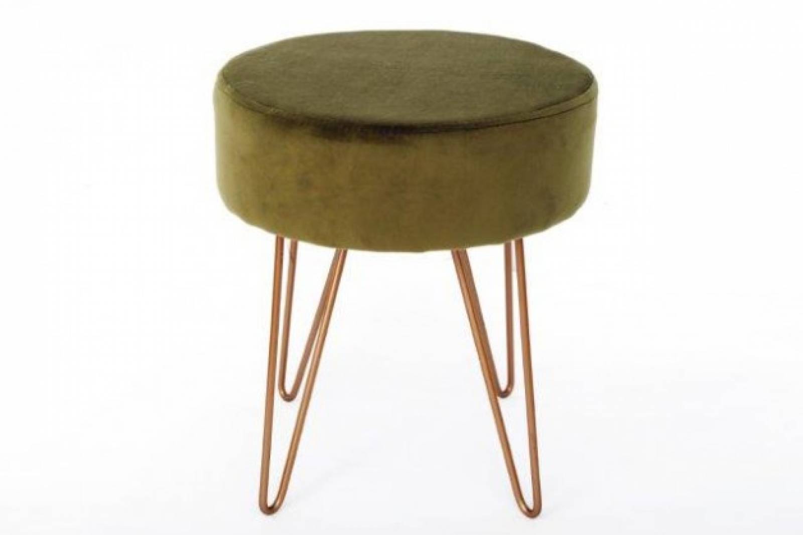 green velvet circular stool with gold hairpin legs