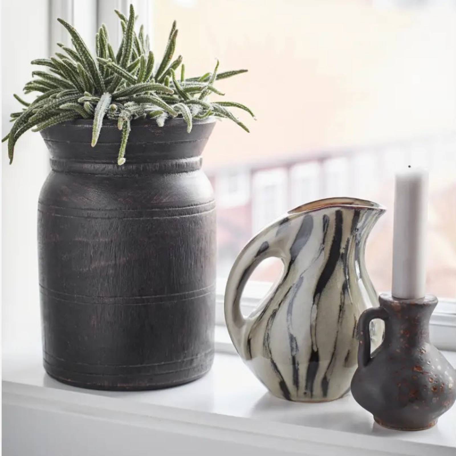 Green & Black Curved Stoneware Jug thumbnails