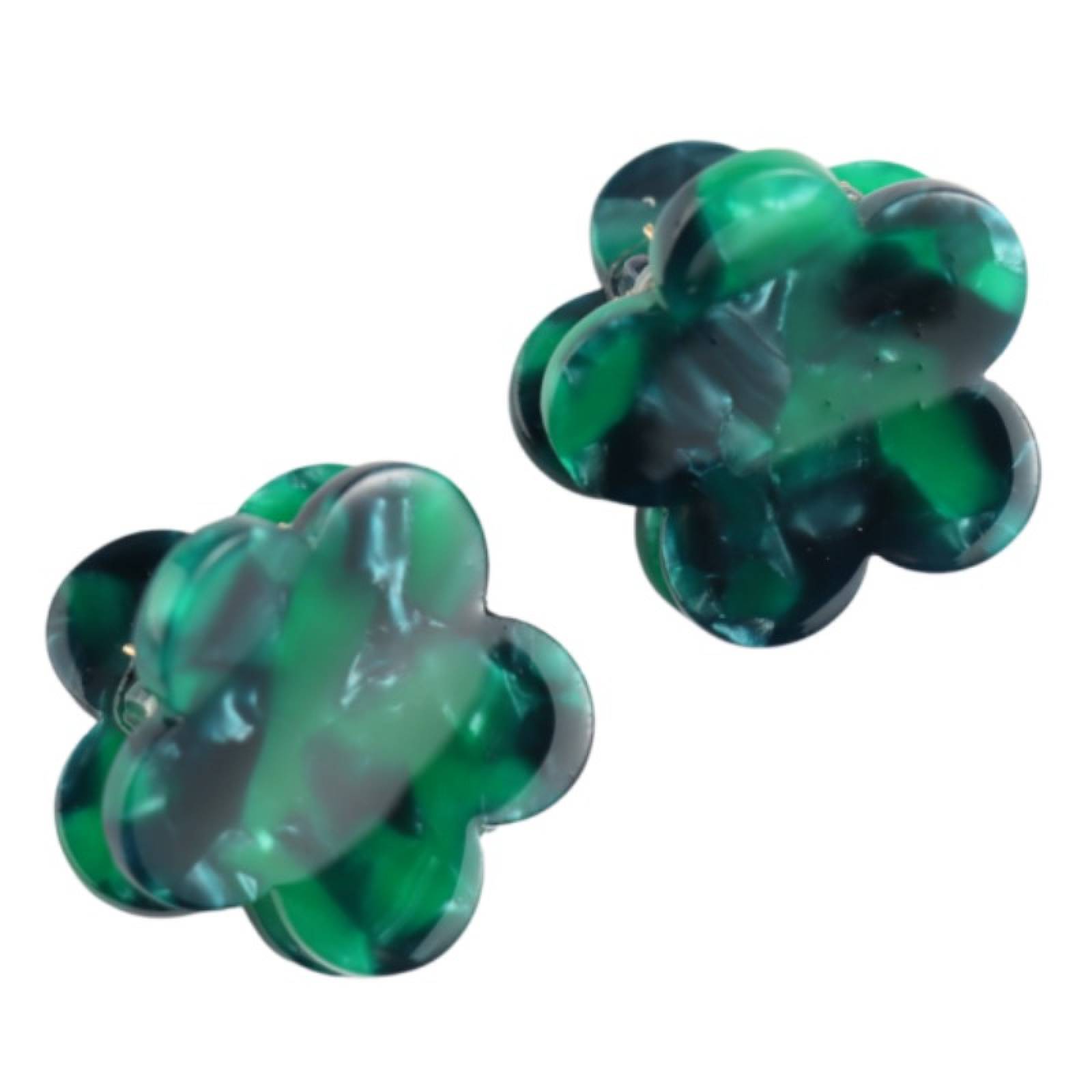 Green Flower - Pair Of Claw Hair Clips