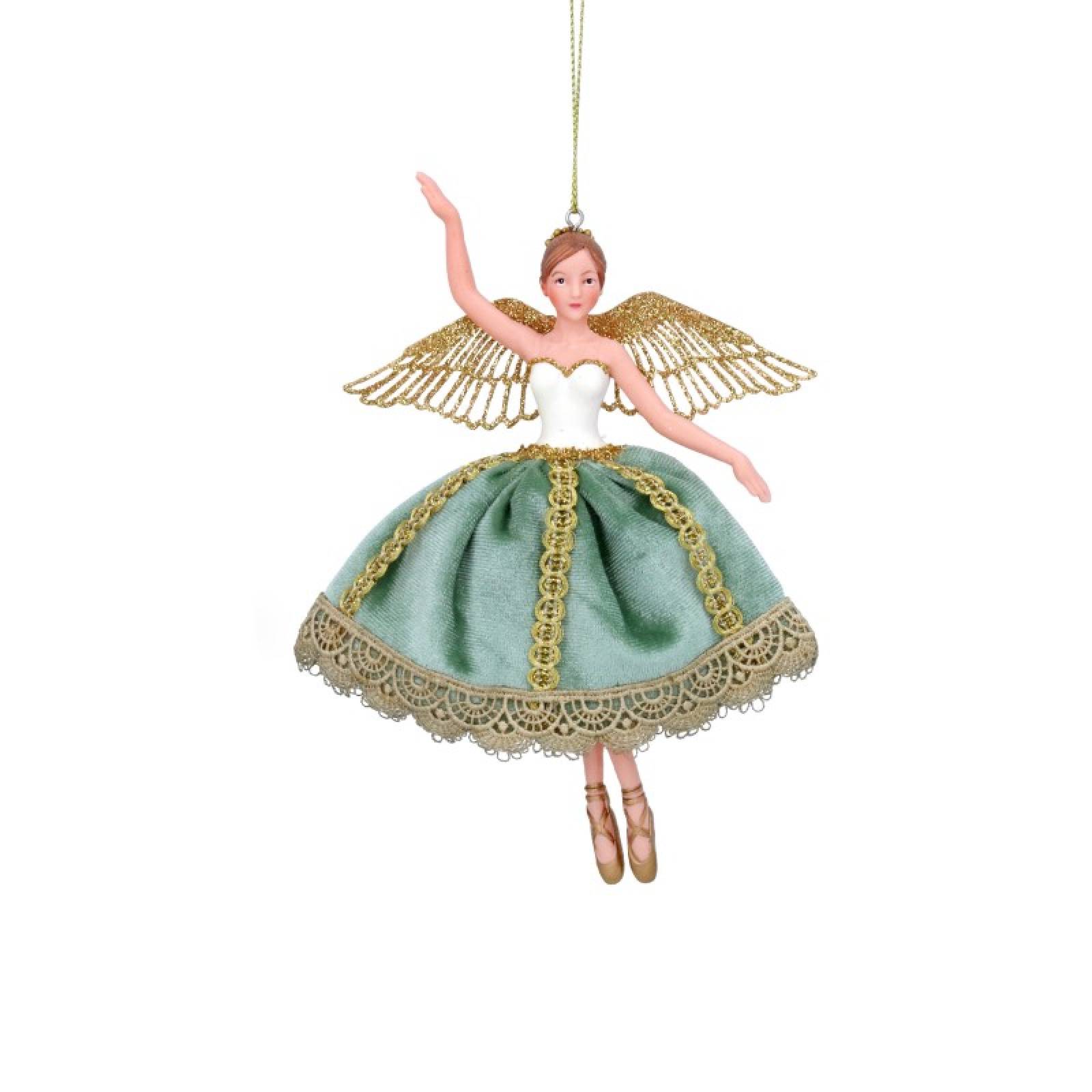 Green & Gold Fairy With Wings Hanging Christmas Decoration