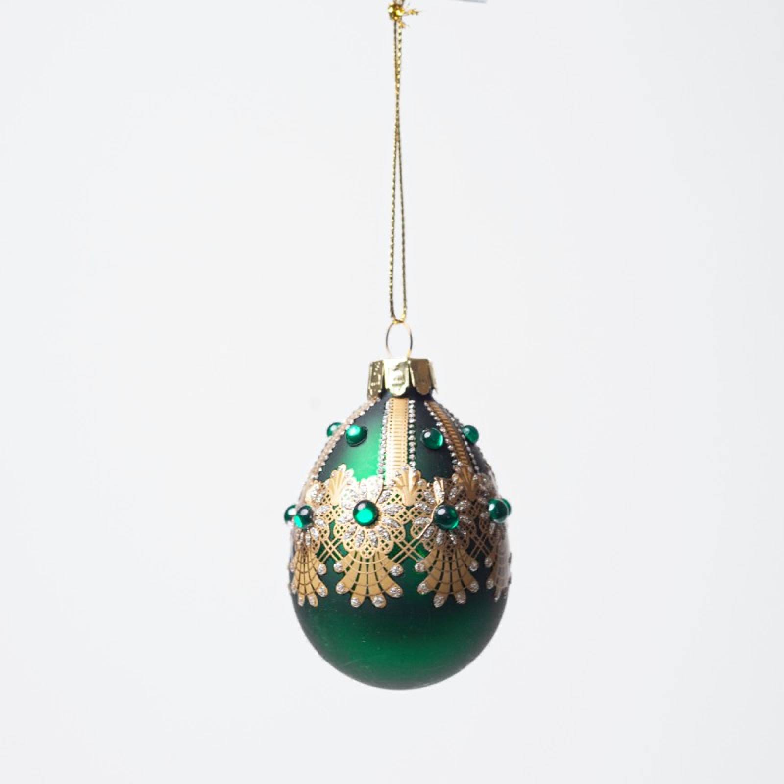 Green Jewelled Egg Glass Christmas Decoration thumbnails