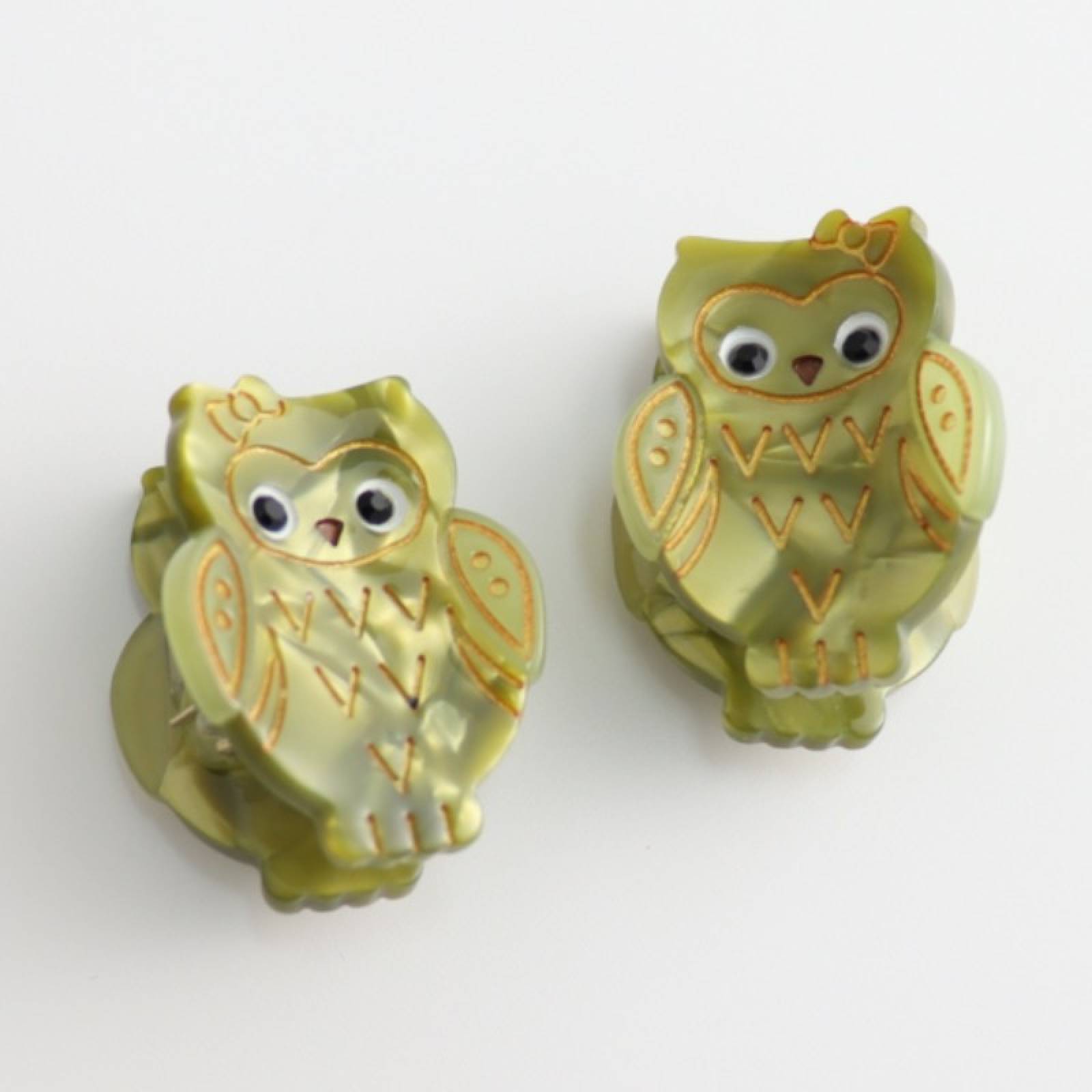 Green Owls - Pair Of Claw Hair Clips