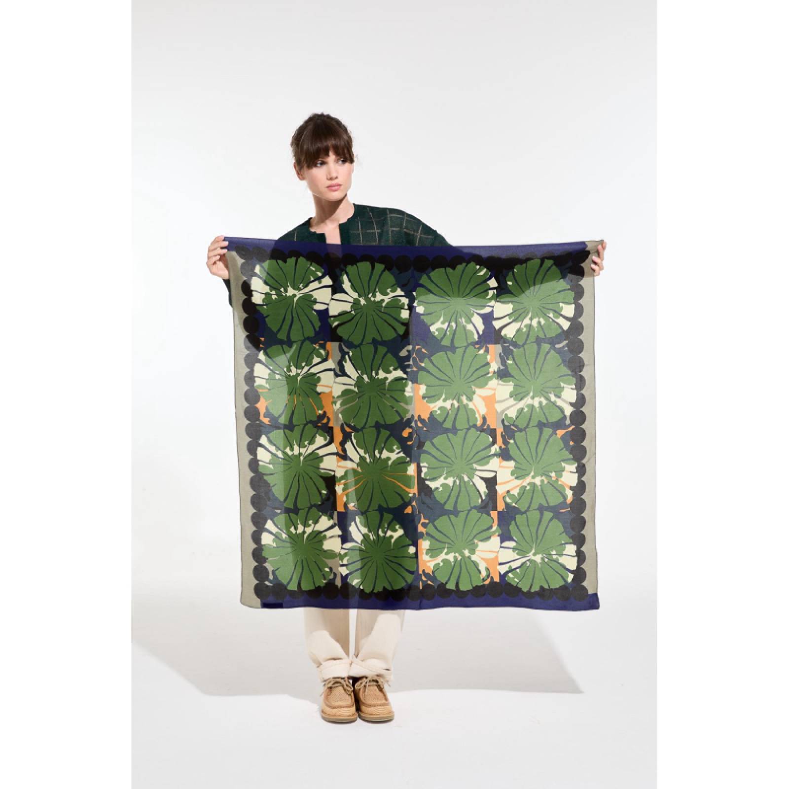 Green Poppy Square Silk Scarf thumbnails